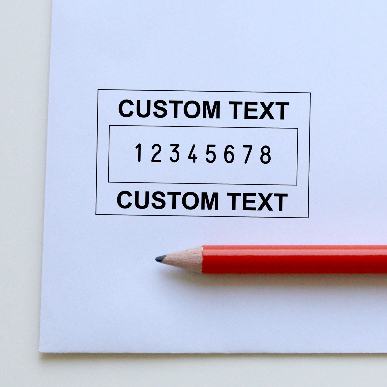 Custom text design template showing editable number set 12345678, with pencil for typography and printing customization.