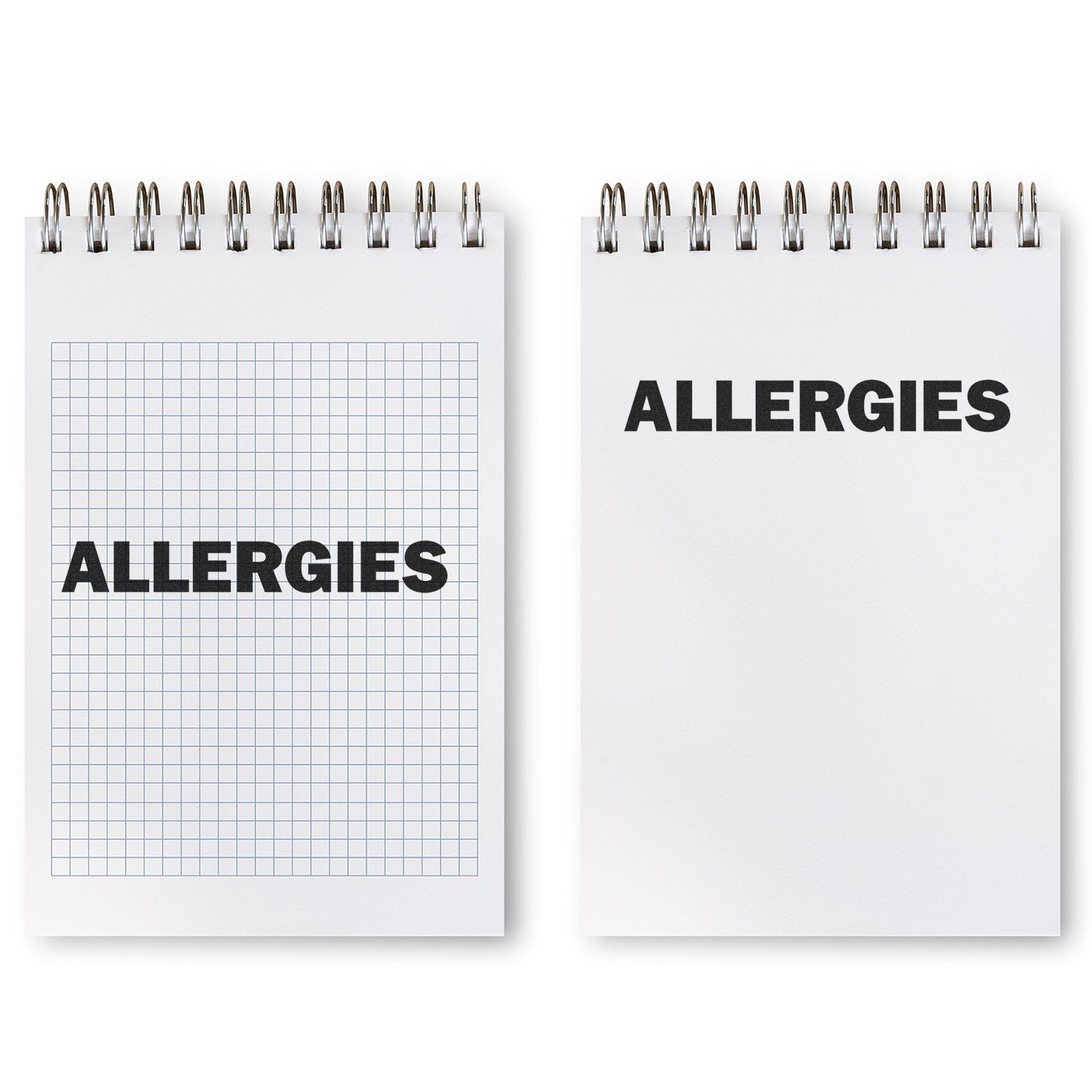 Allergies medical notebook pair with ALLERGIES headings for tracking symptoms, triggers, and allergy details.