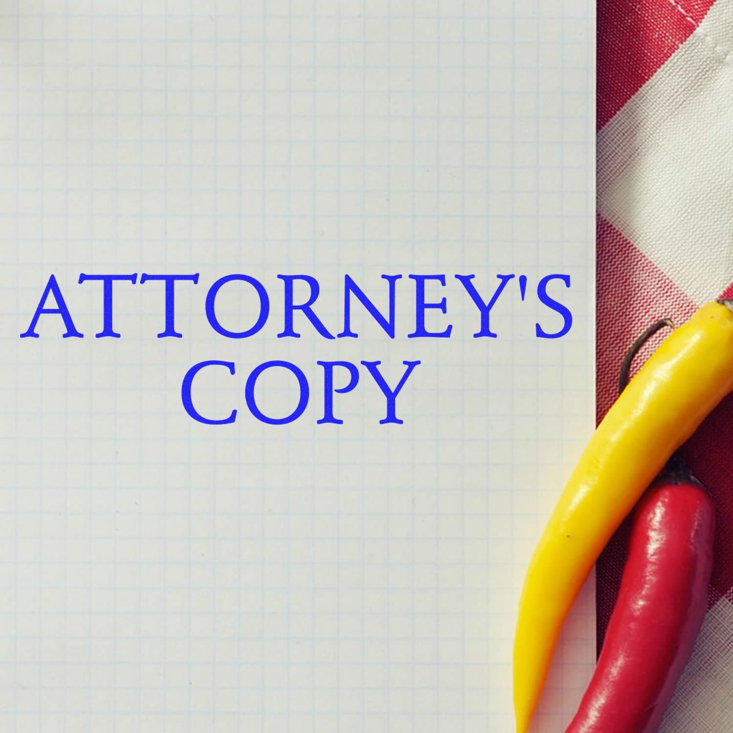Attorneys copy document with blue text on graph paper and colorful paperclips, legal office stationery background