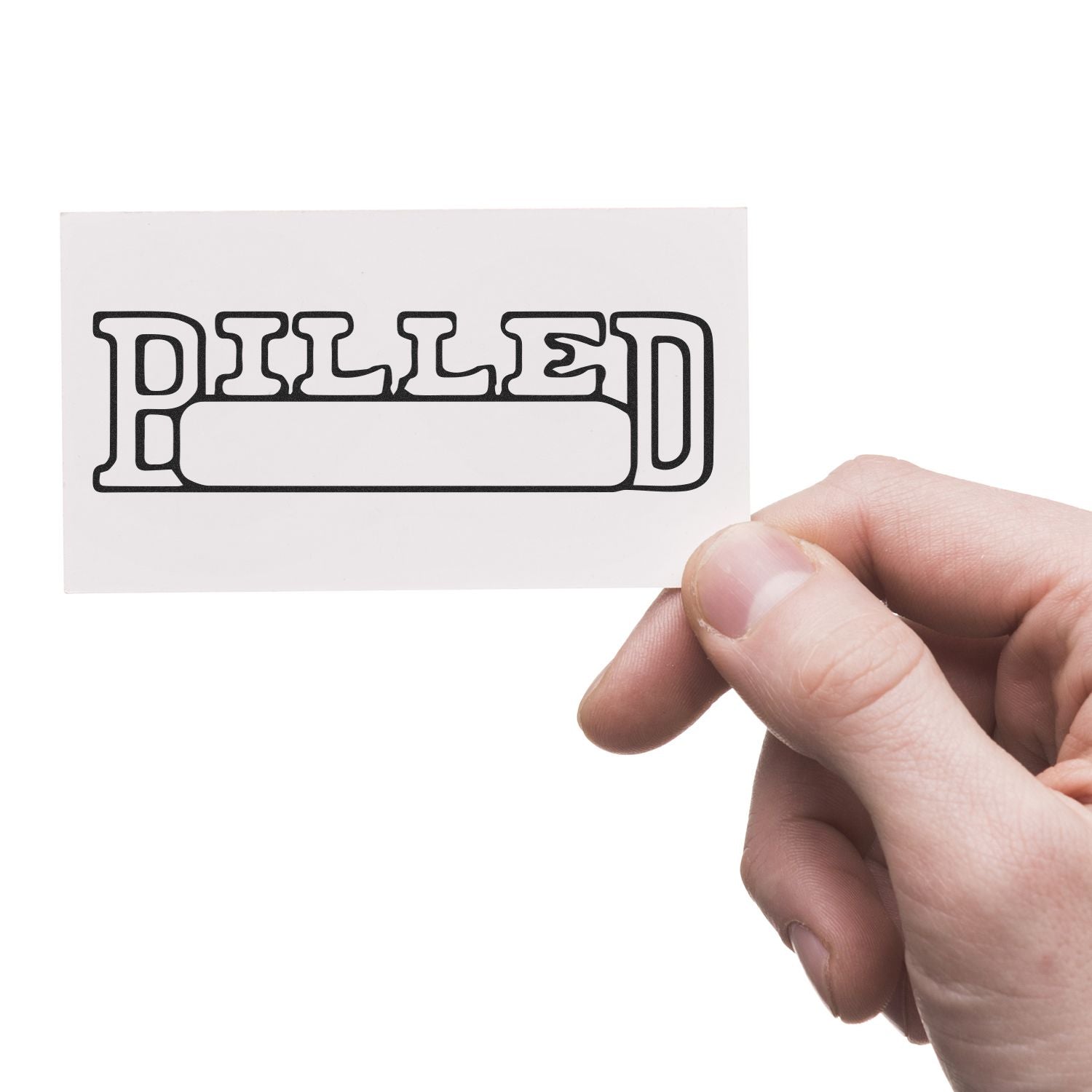 Hand holding a card with the word PILLEN, symbolizing pills and medication for pharmaceutical health information.