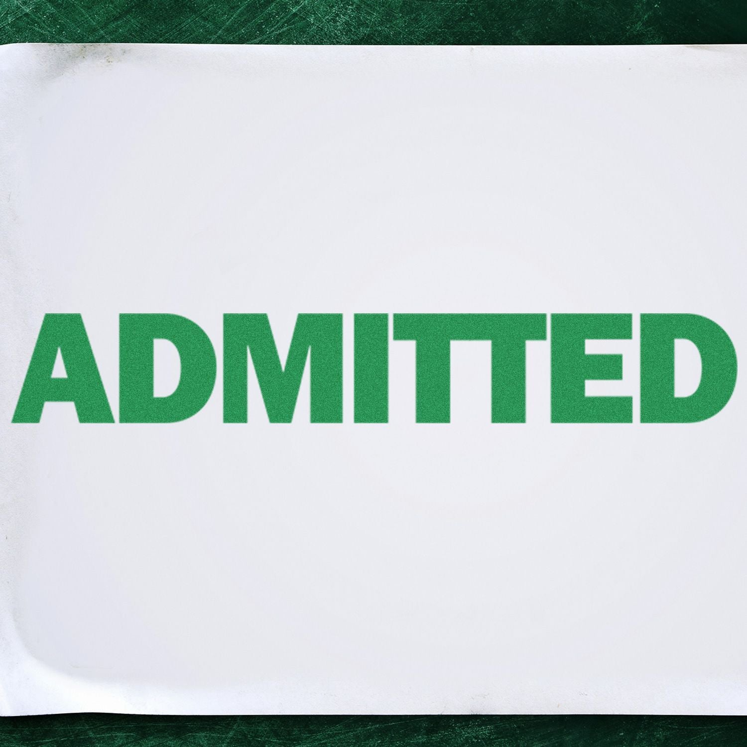 Green ADMITTED text on a white document background, representing admission approval or granted entry status for forms and applications.