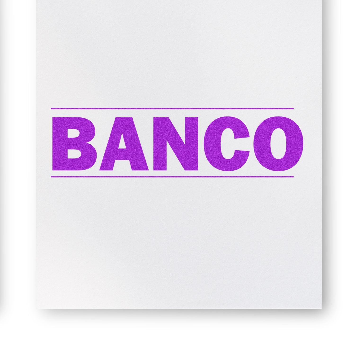 BANCO logo in bold purple letters on a white background, promoting banking services and brand identity.