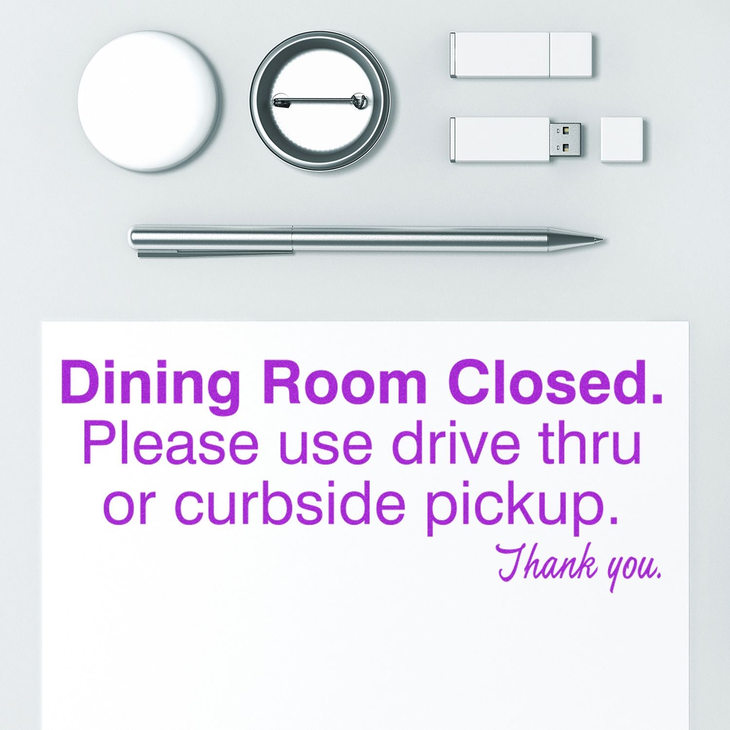 Restaurant notice: Dining room closed, use drive-thru or curbside pickup. Thank youfood pickup instructions for customers.