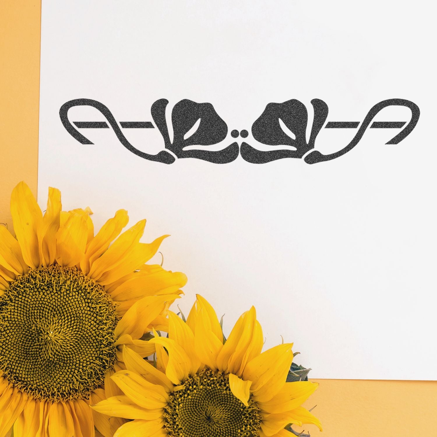 Elegant black calligraphy design on a white card with bright yellow sunflowers and a soft yellow background, perfect for a floral greeting card or invitation.