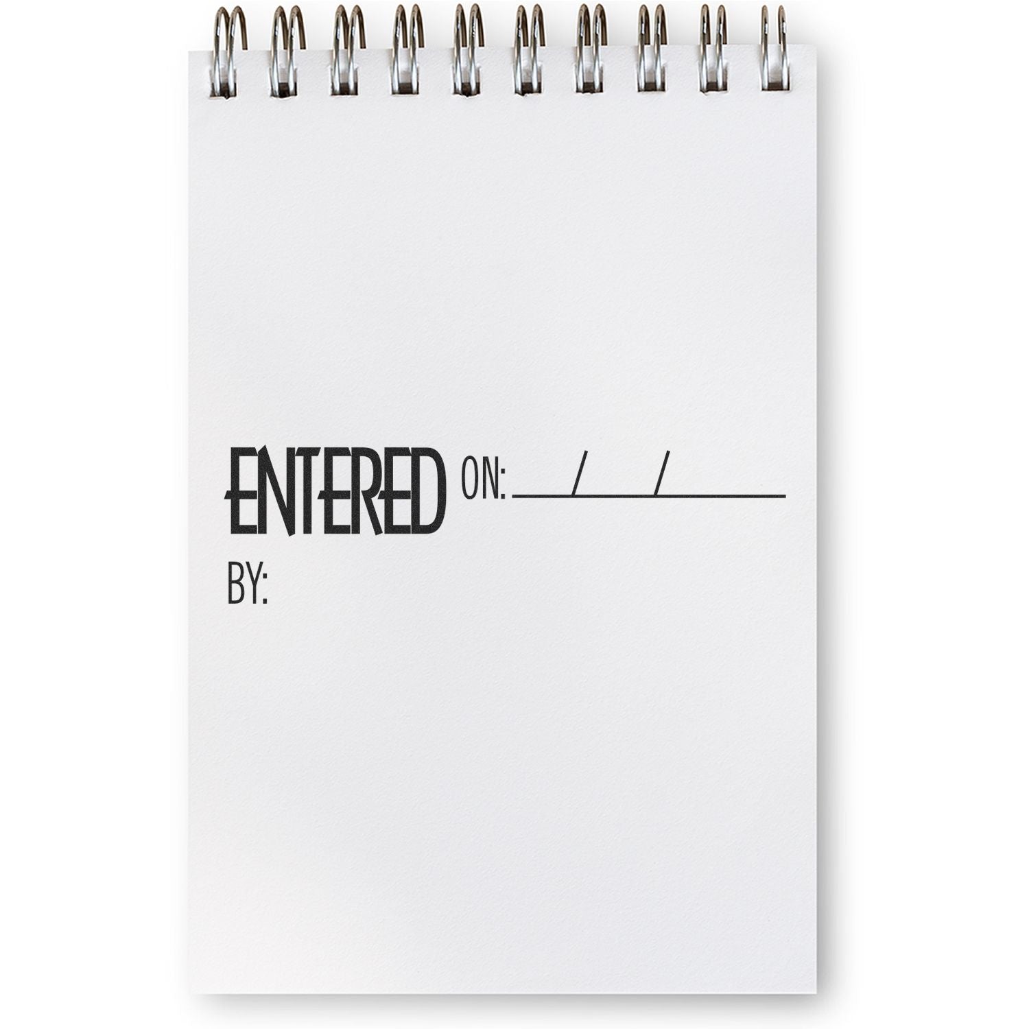 Opened notebook page showing ENTERED ON with blank date lines, for logging records, notes, and documentation.