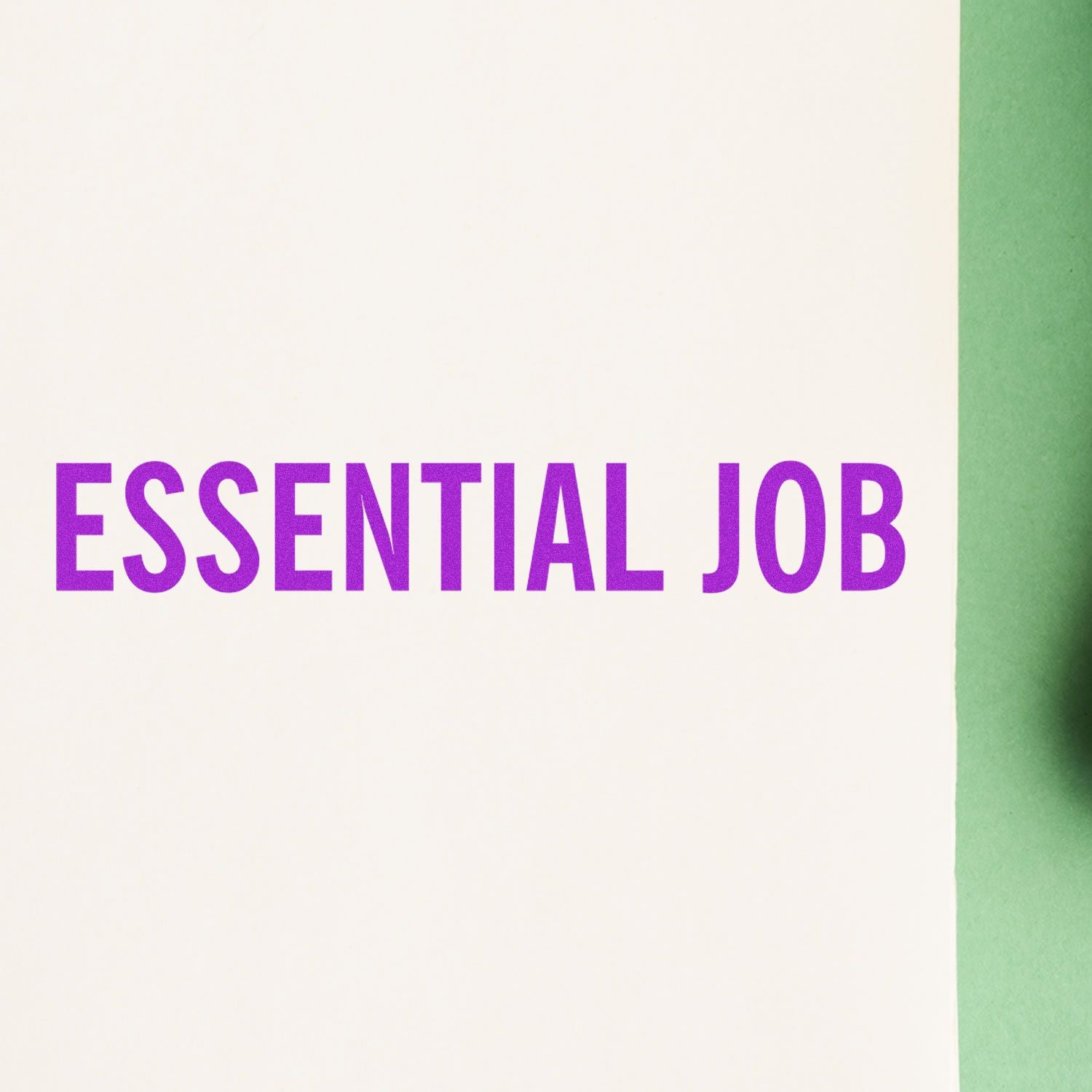 Essential job promotional graphic with bold purple ESSENTIAL JOB text on a cream background for workplace messaging.