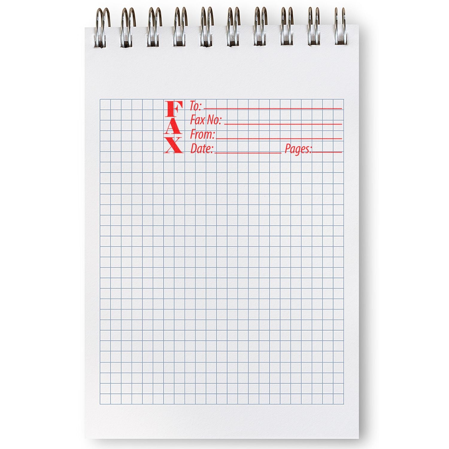 Blank fax cover sheet notepad with spiral binding and red fax form fields for office communication.