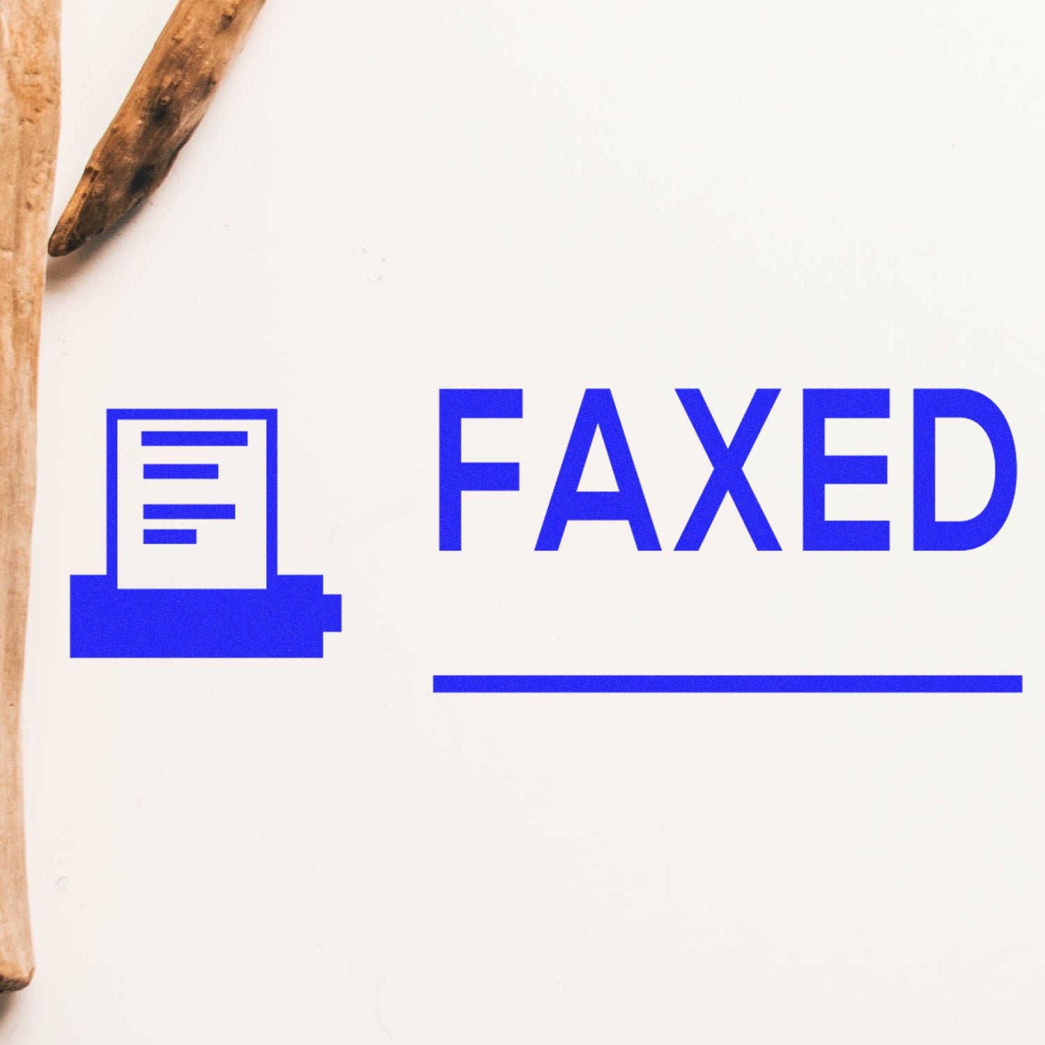 Blue faxed document icon with bold FAXED text on a white background.
