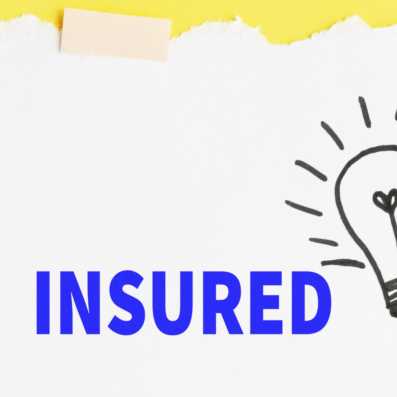 Insurance coverage concept graphic featuring bold INSURED text with light-bulb icon, promoting protected, insured services.