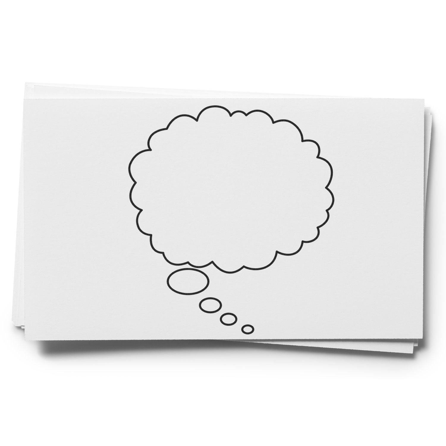 Blank white paper cards with thought bubble outline, creative brainstorming concept sketch.