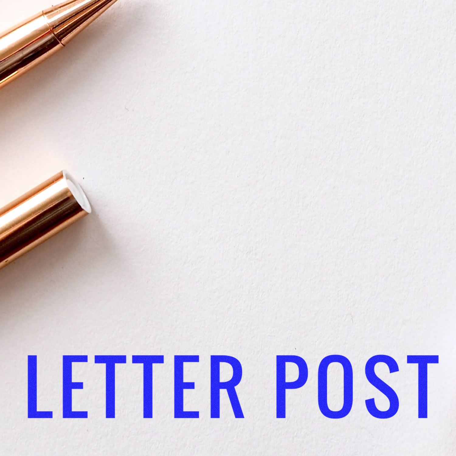 LETTER POST blue title over white background with copper pipes, representing mail and courier delivery postal service branding