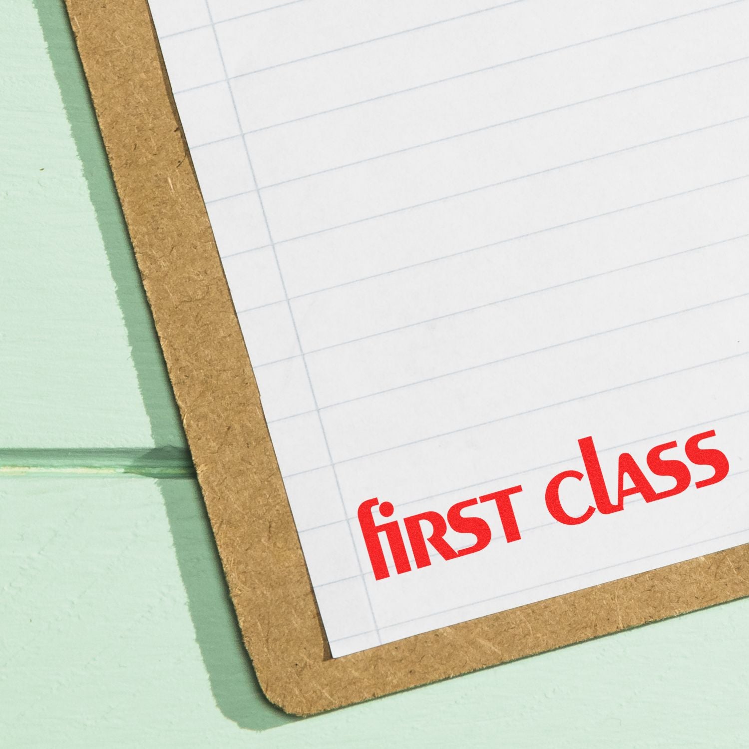First Class travel concept on lined notebook page, highlighting premium airfare and luxury airline service upgrade for business flyers.