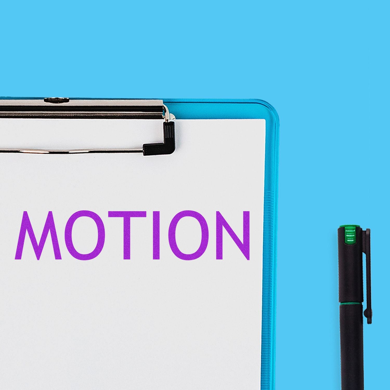 Whiteboard with purple MOTION text and marker on blue background.