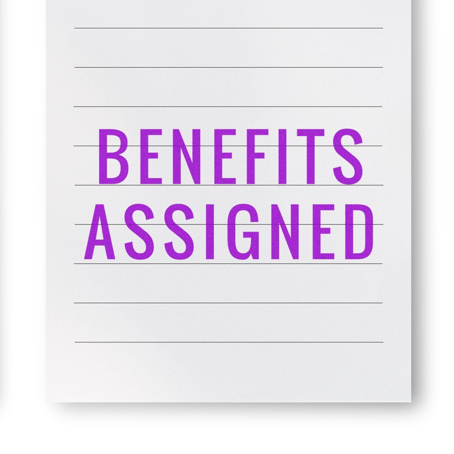 Benefits assigned typographic graphic on white background, highlighting Benefits Assigned for HR and employee benefits information.