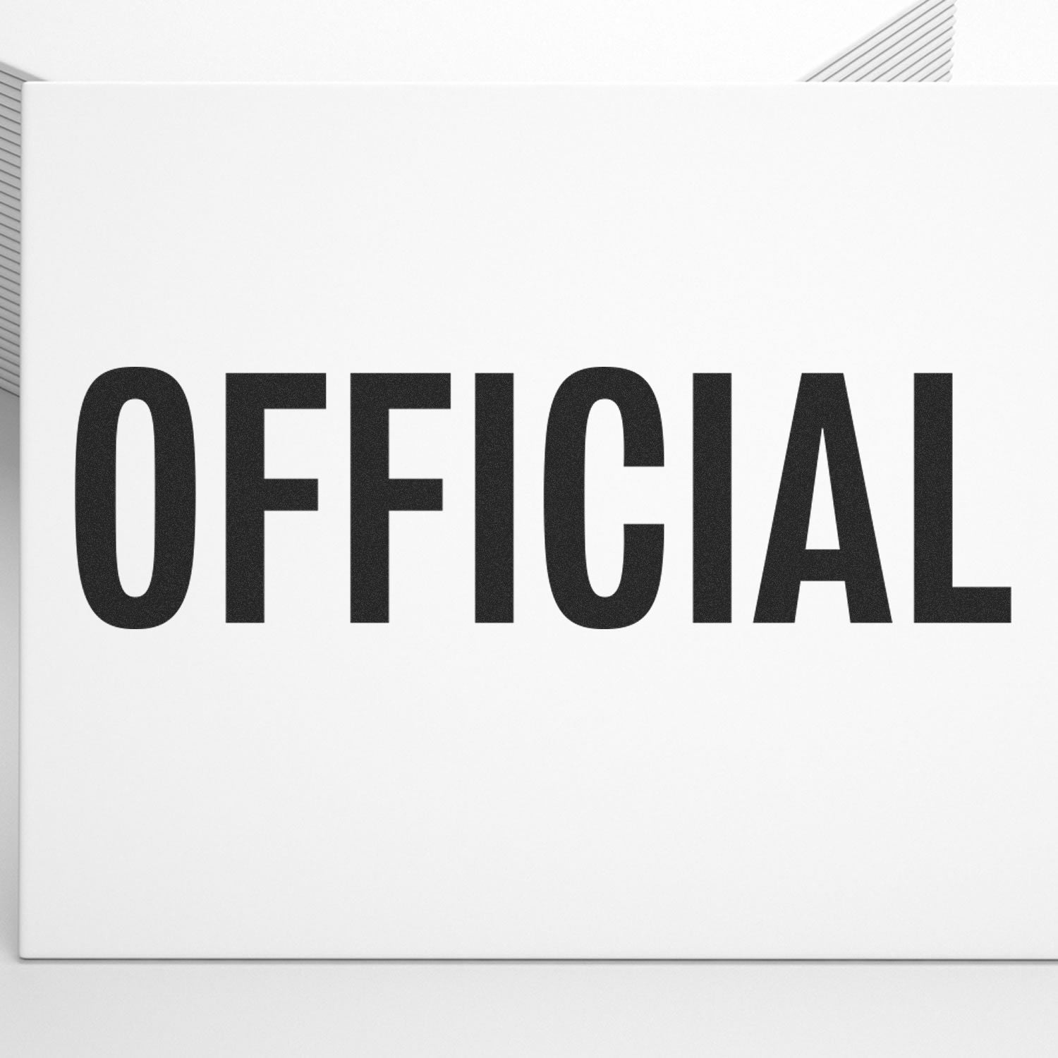 OFFICIAL wordmark on white signboard, bold typography for official branding and certification context.