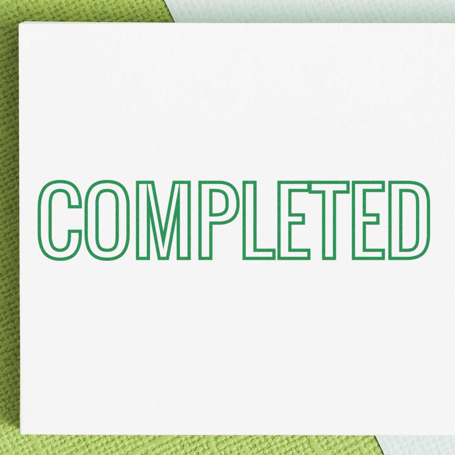COMPLETED status text on green background, indicating a task or project is finished.