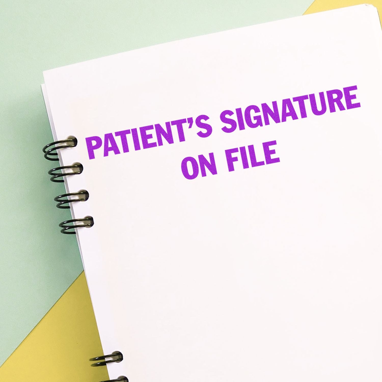 Healthcare form notebook showing Patients Signature on File, indicating consent documentation is stored securely.