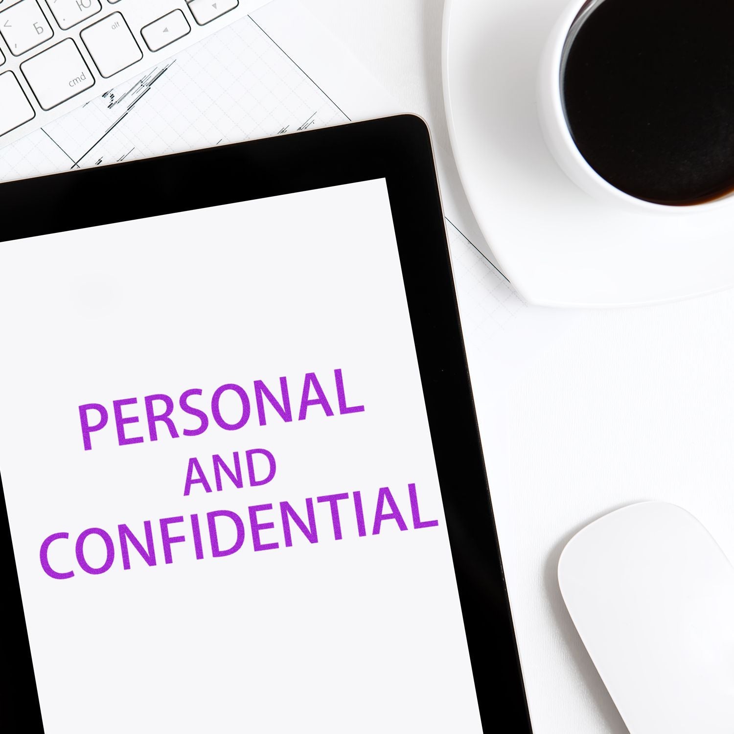 Tablet showing Personal and Confidential message, highlighting data privacy and secure handling of personal documents in the office