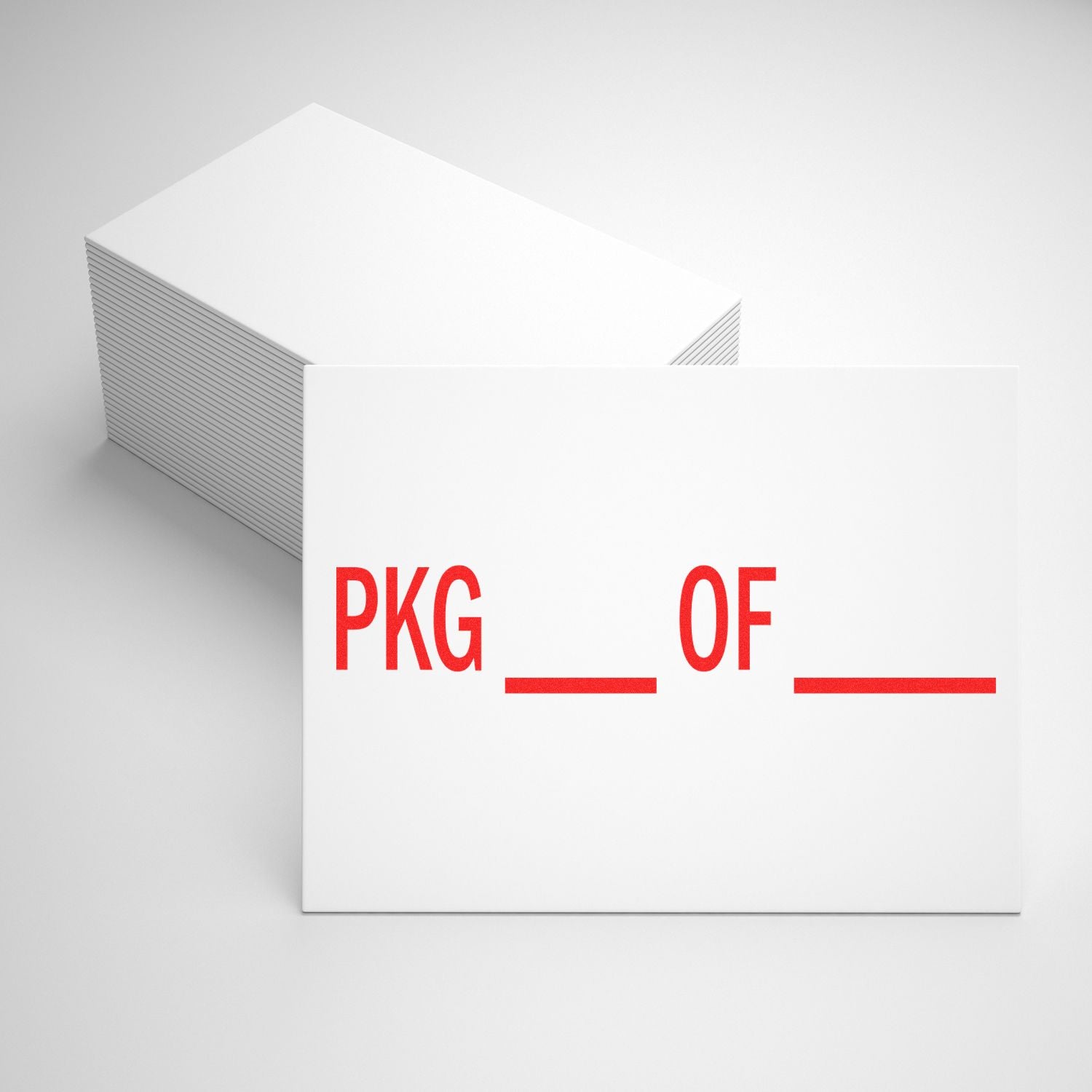 White packaging box stack with red PKG OF branding for product quantity labeling and shipping organization
