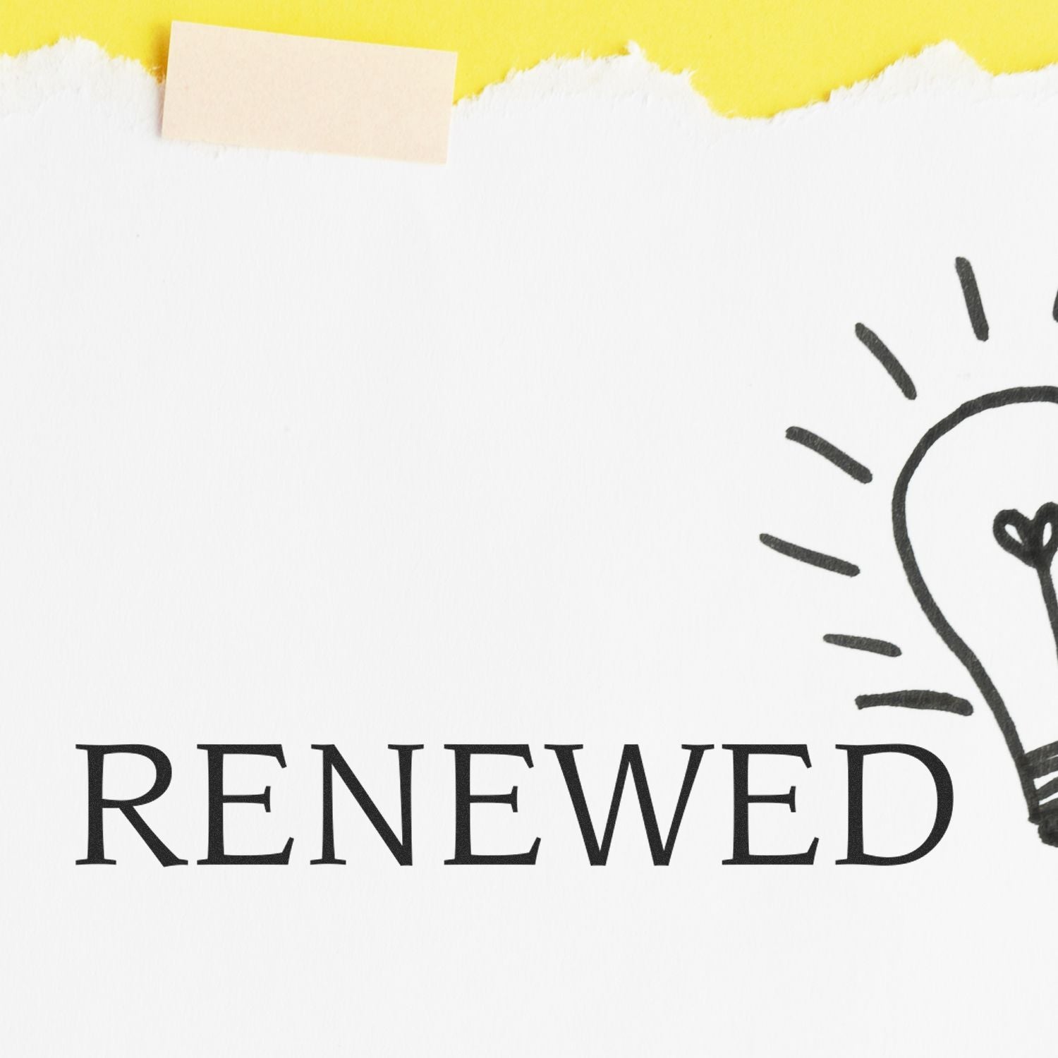 Motivational artwork reading RENEWED with sunburst doodle, minimalist typography for a positive renewal message