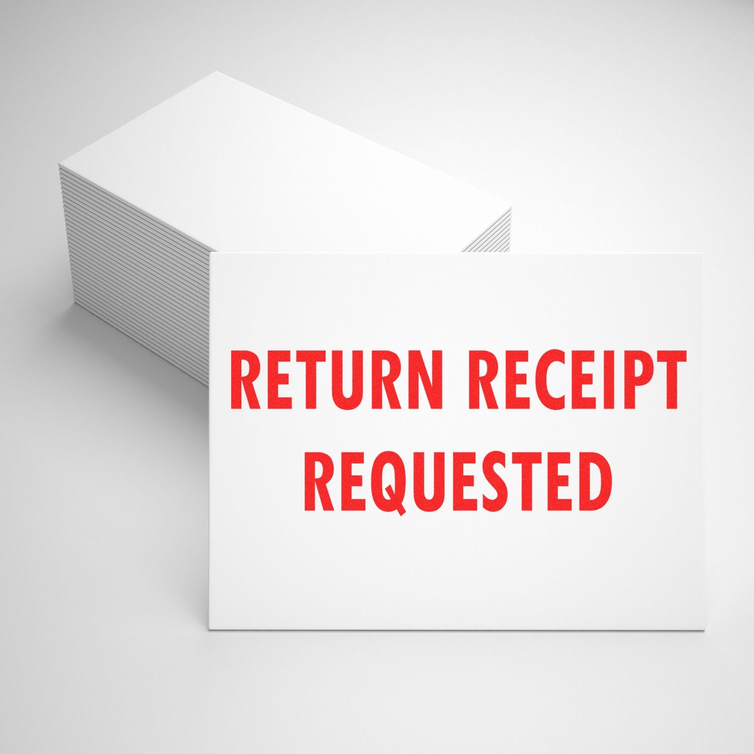 Return receipt requested card over stack of mail, indicating certified mail delivery confirmation for recipients and tracking.