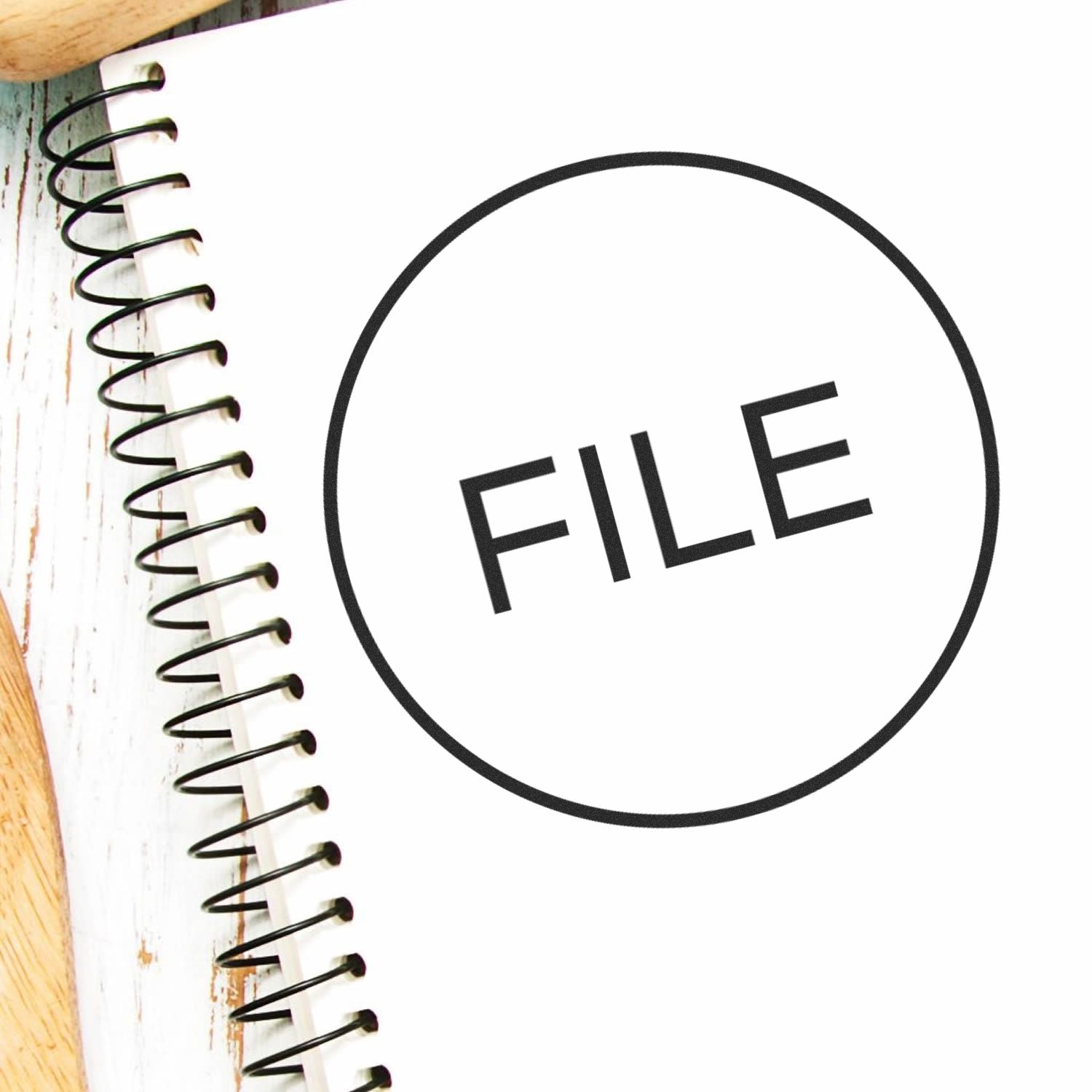 Spiral notebook with FILE label icon on white background, ideal for document organization and office file management.