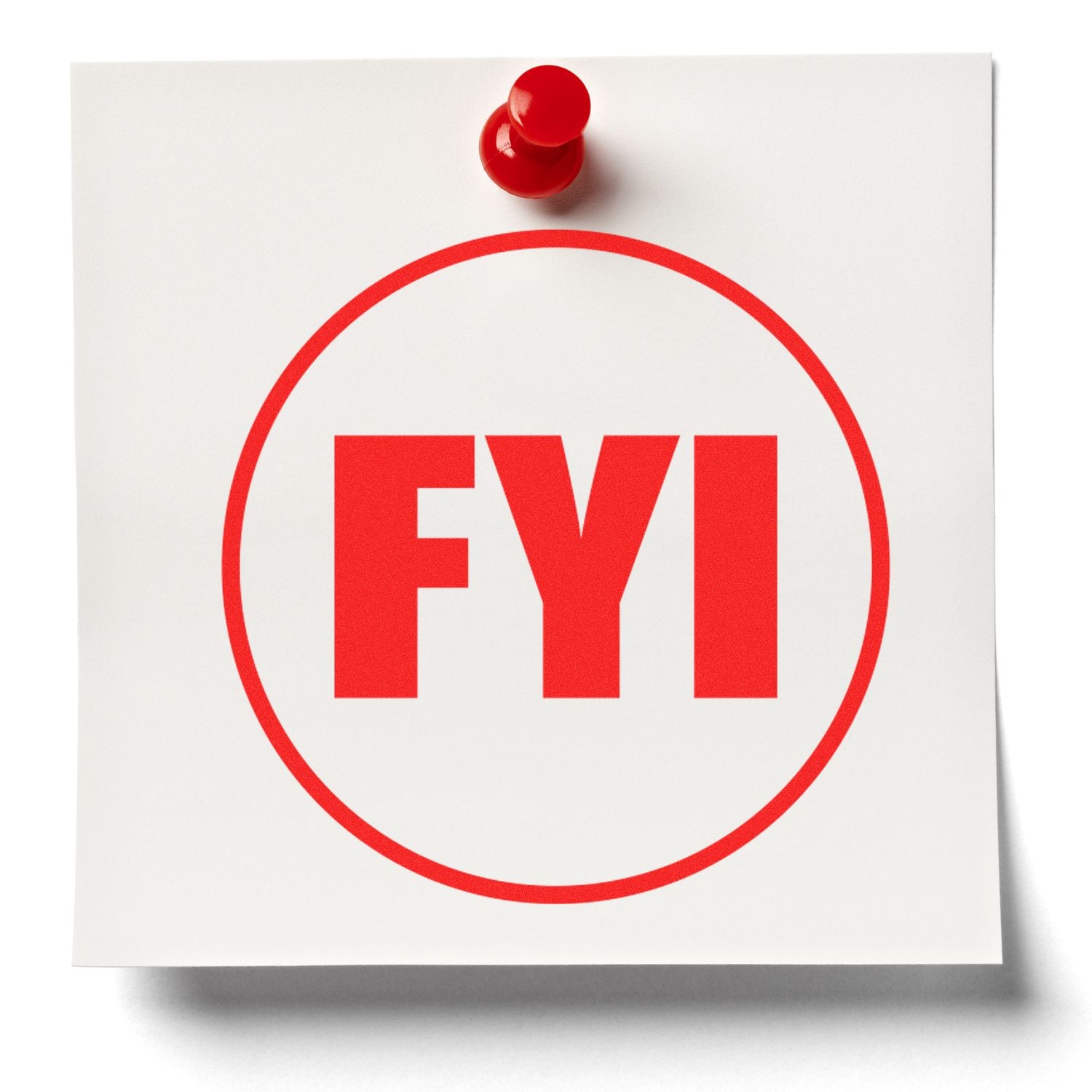 Red FYI symbol on a pinned white note, business communication icon, notice sign.