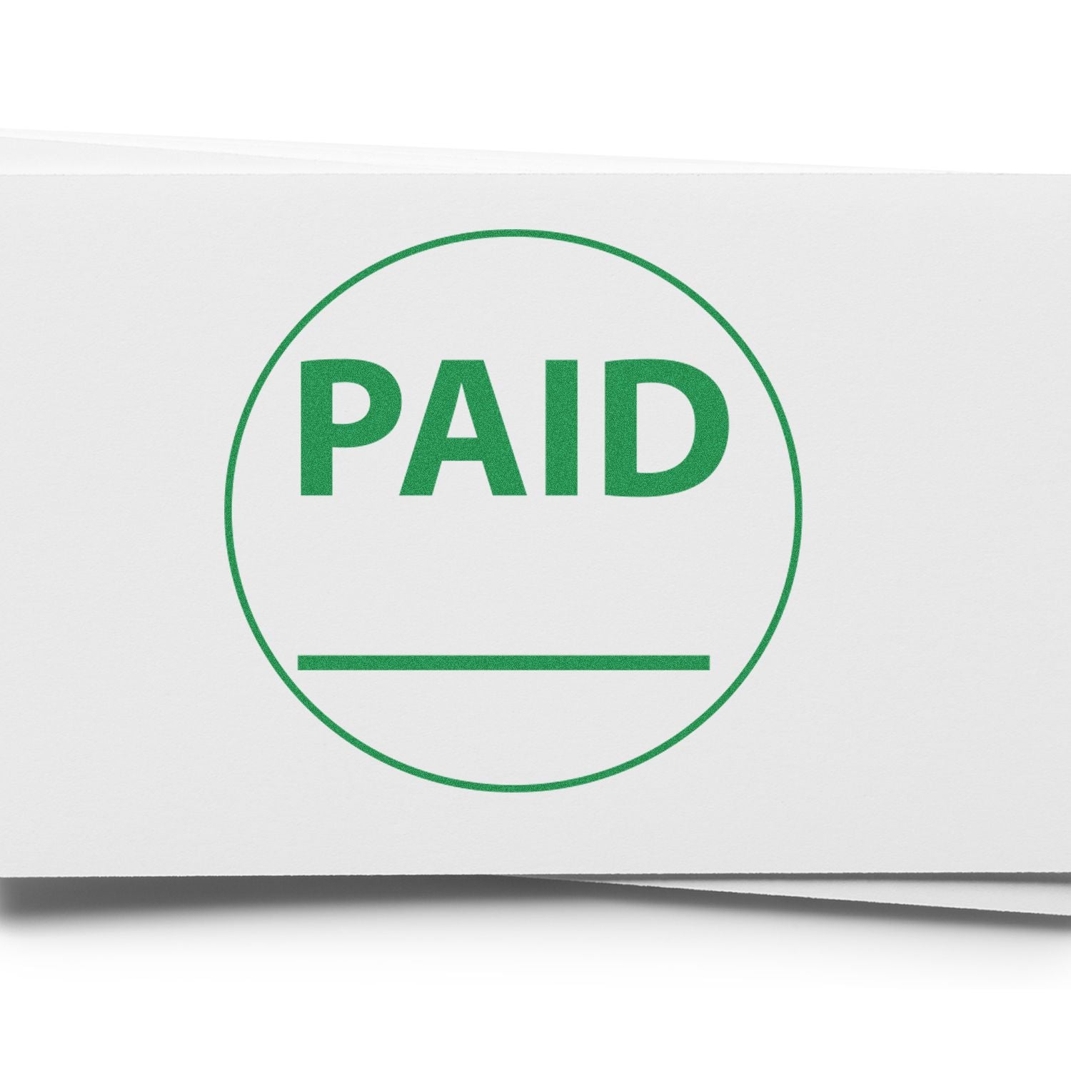 Green PAID stamp icon on white paper, indicating a bill or invoice has been paid.
