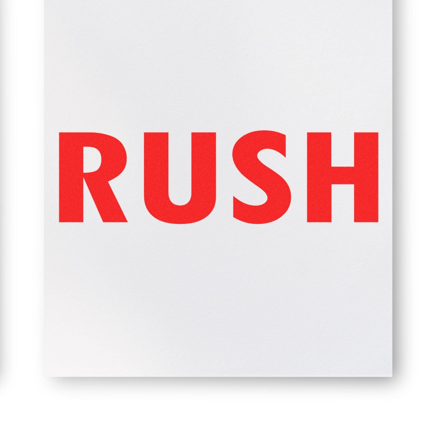 Bold red RUSH text on a clean white background, minimalist typography design.