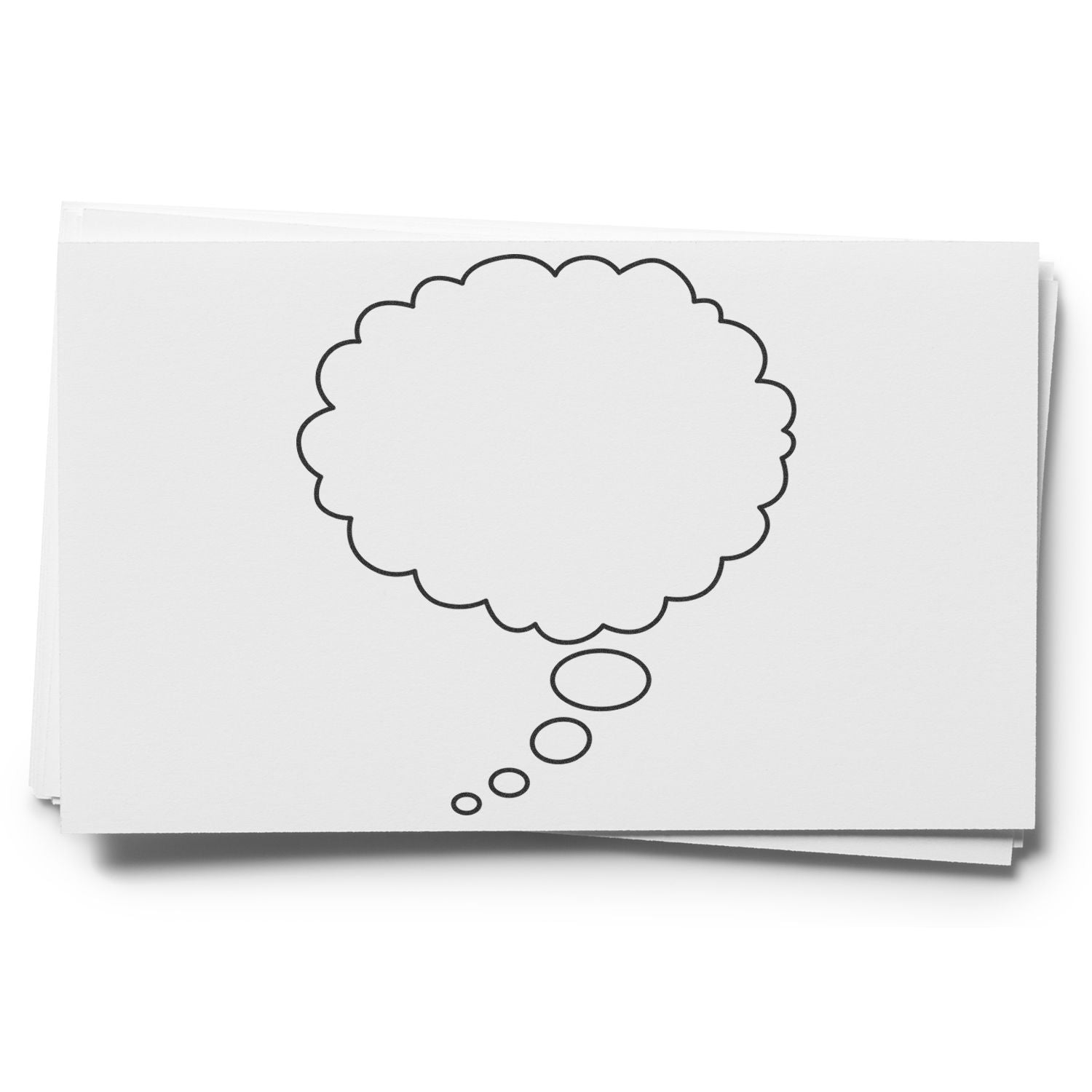 Blank thought bubble outline on white paper stack, simple brainstorming and idea concept illustration.