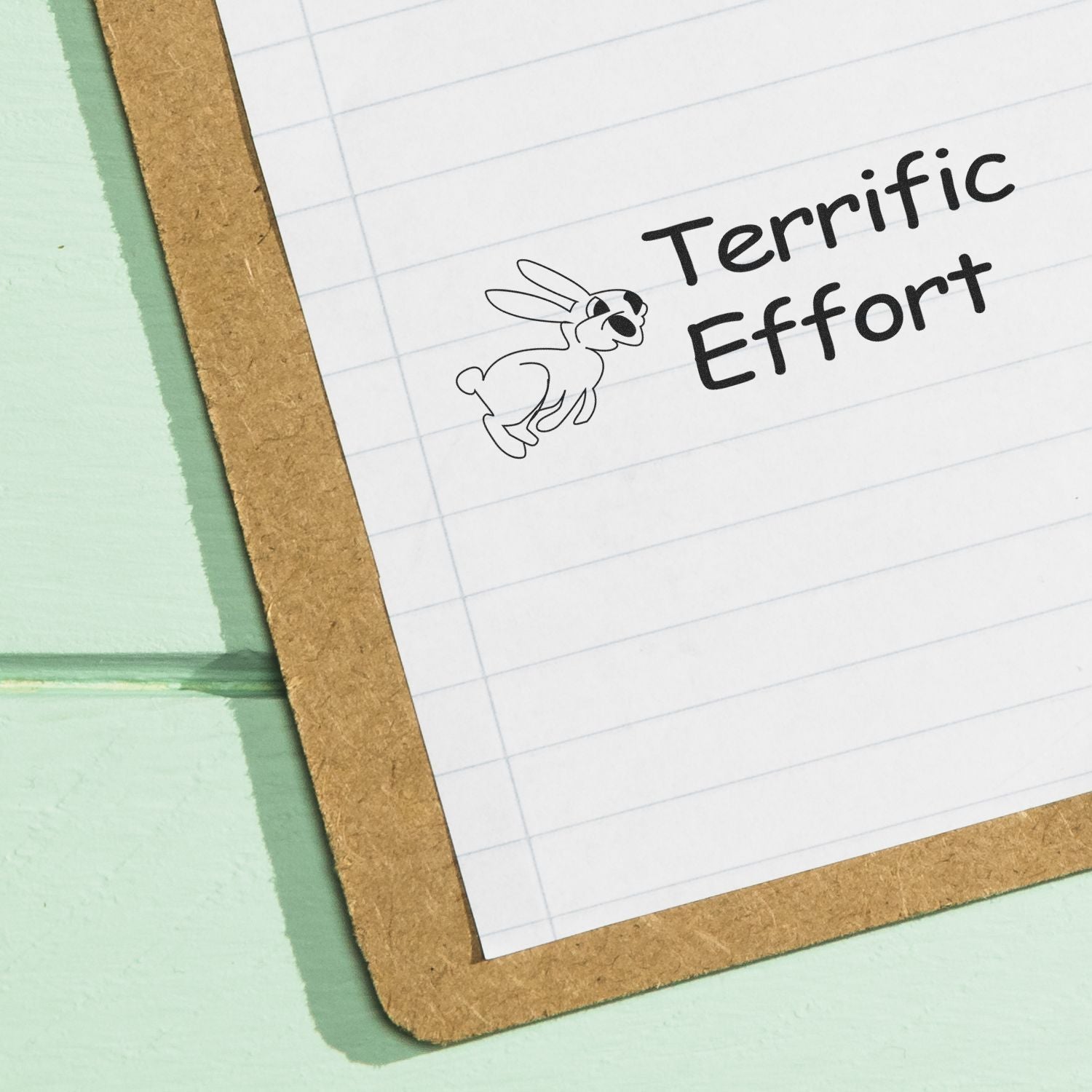 Terrific effort motivational note with cute rabbit illustration on lined notepad for encouragement and positive feedback