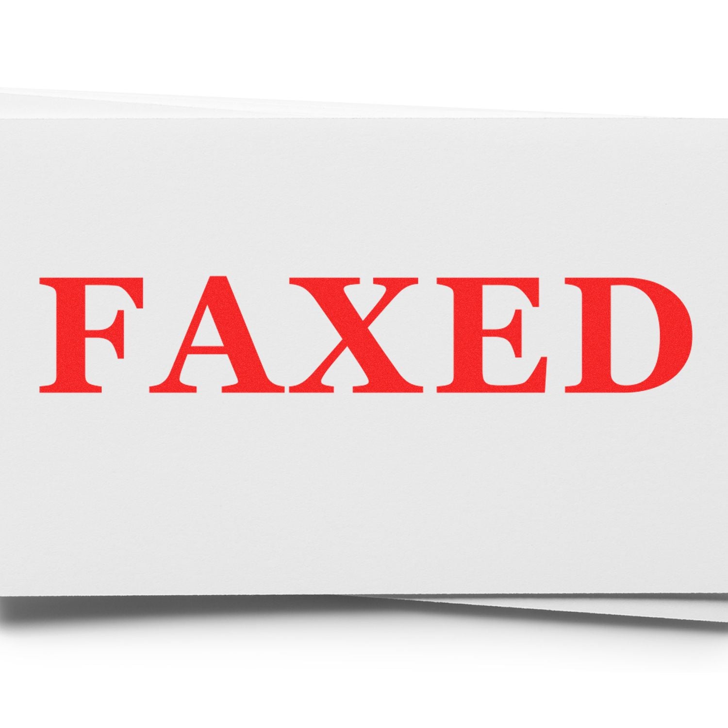 White envelope with bold red FAXED stamp, showing faxed document confirmation.