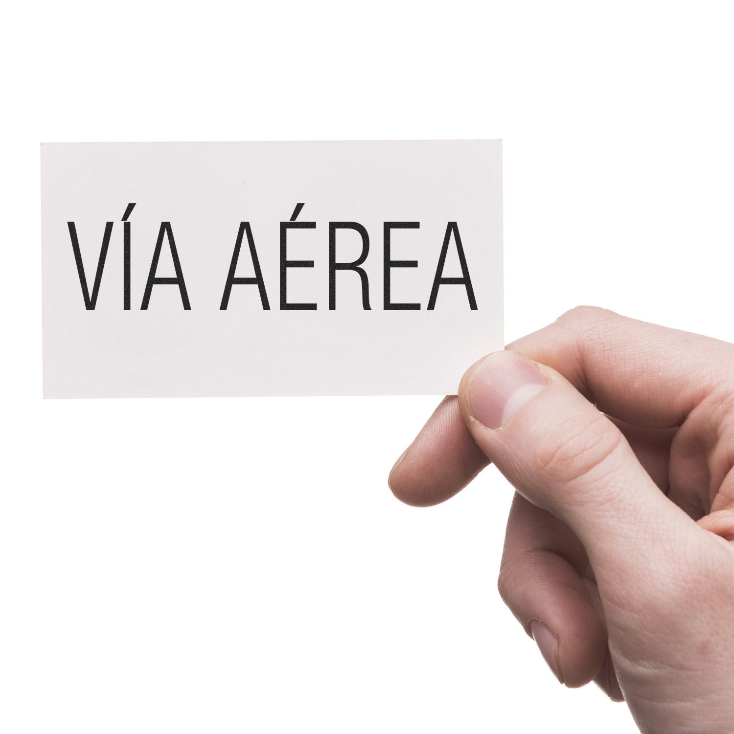 Hand holding a card labeled VA AREA on a white background, representing airway and medical safety concept.