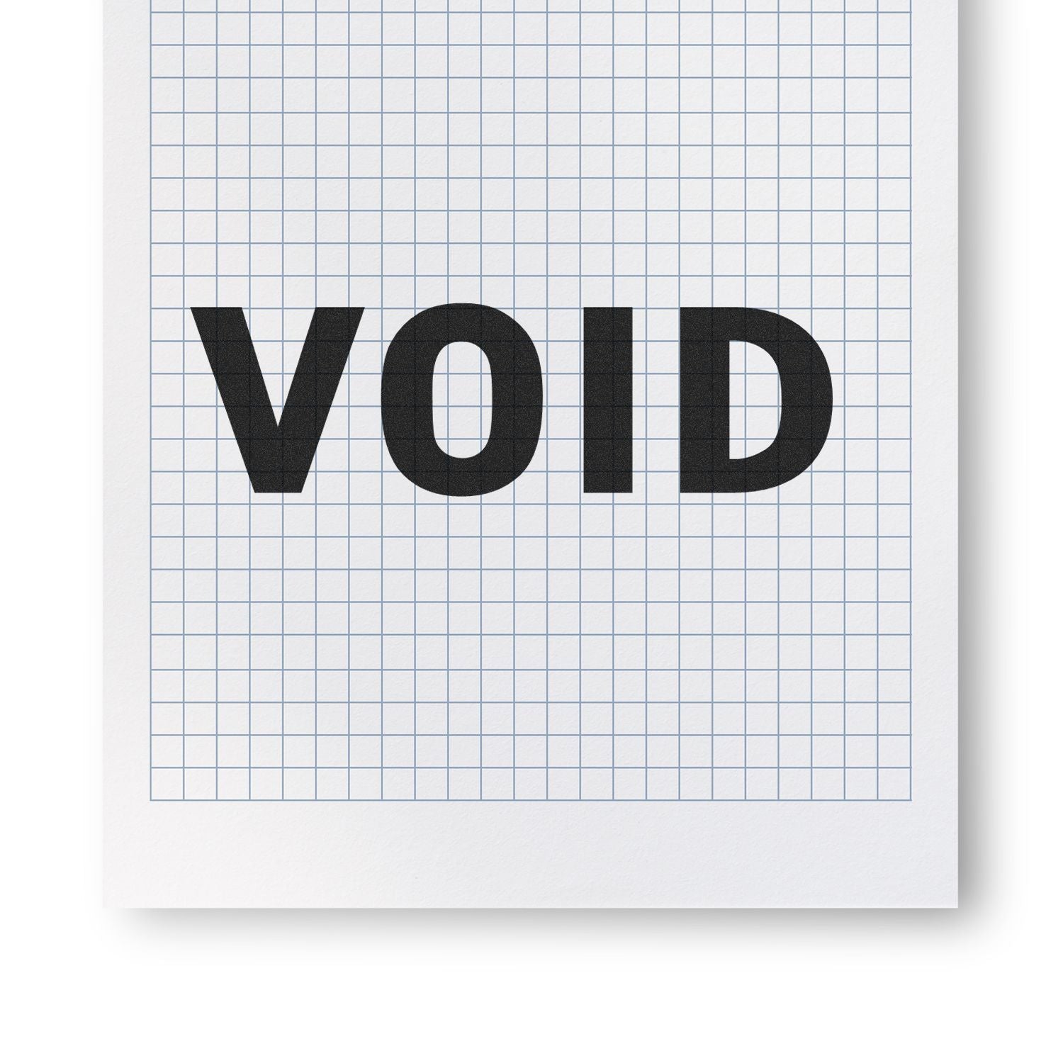 VOID word in bold black letters on blue grid paper, minimalist typography design background for print and branding