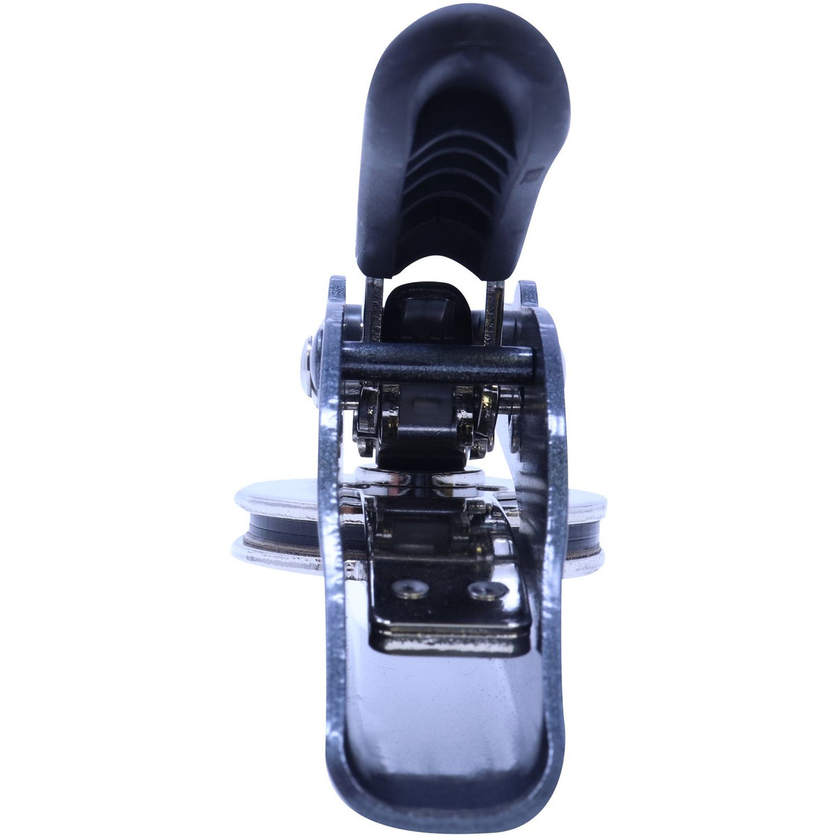 Black metal toggle clamp latch with ergonomic handle on white background