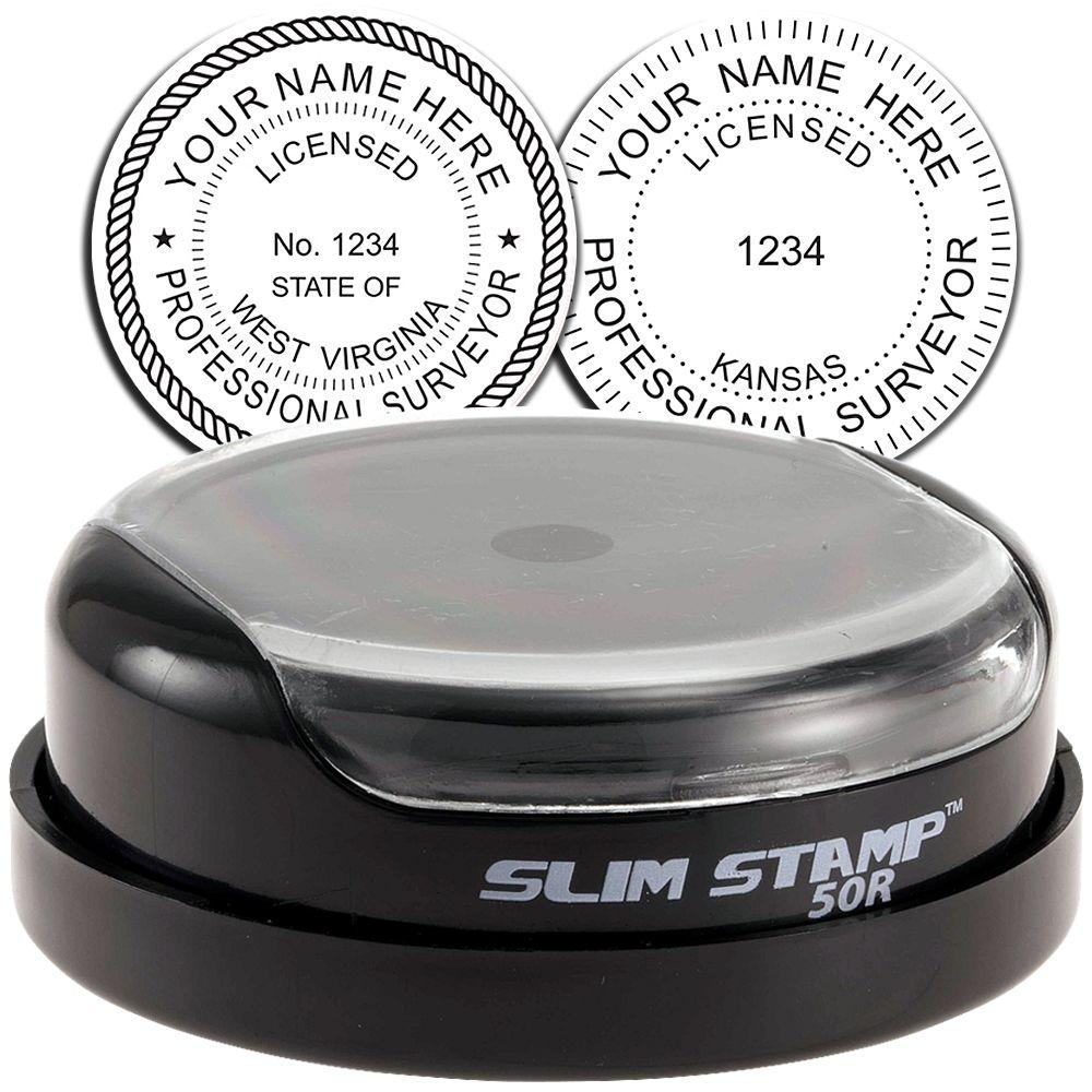 Slim Stamp 50R professional surveyor license seal with custom state professional surveyor stamp impressions.