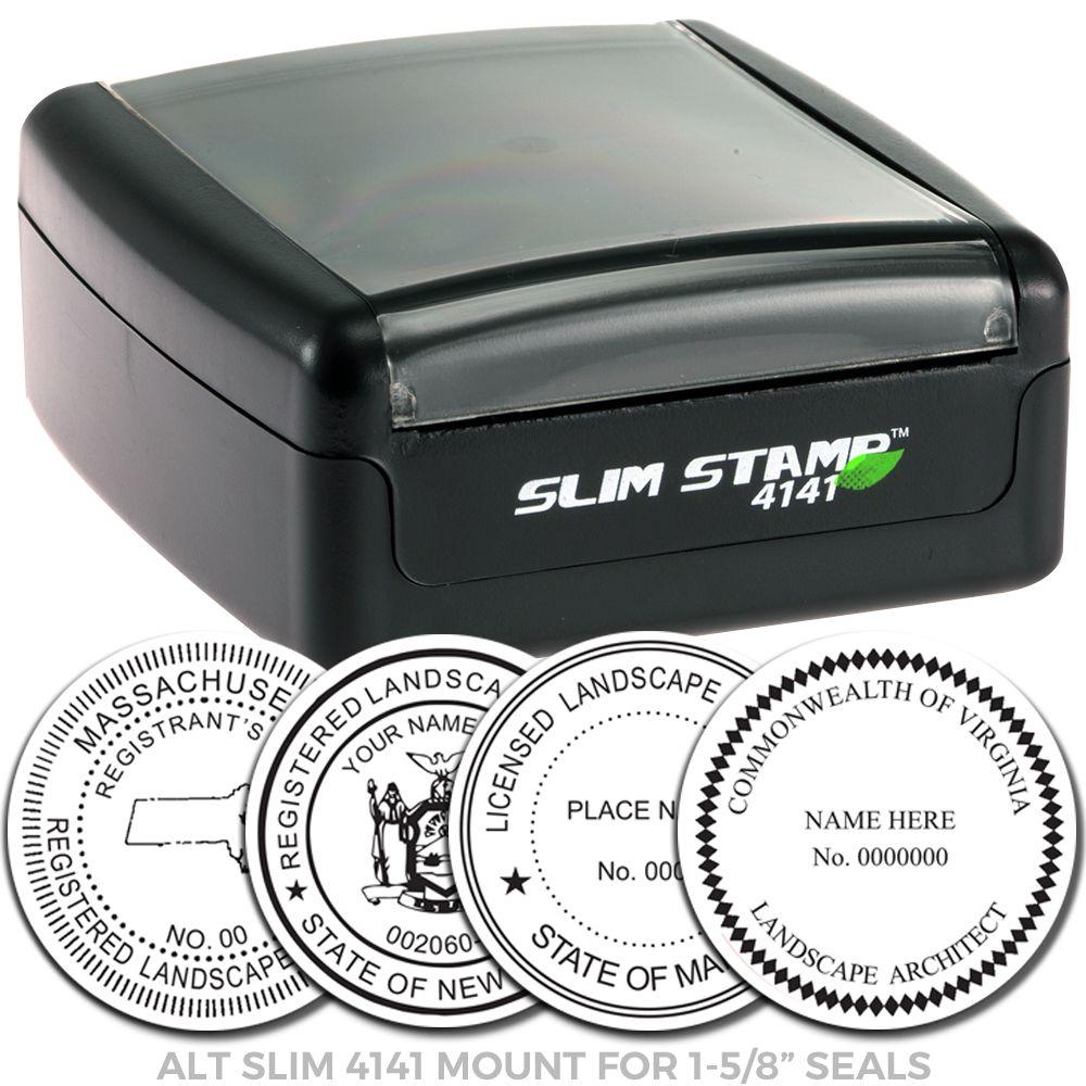 Slim Stamp 4141 mount for 1-5/8 inch seals with custom professional stamp impressions for landscape and registration seals