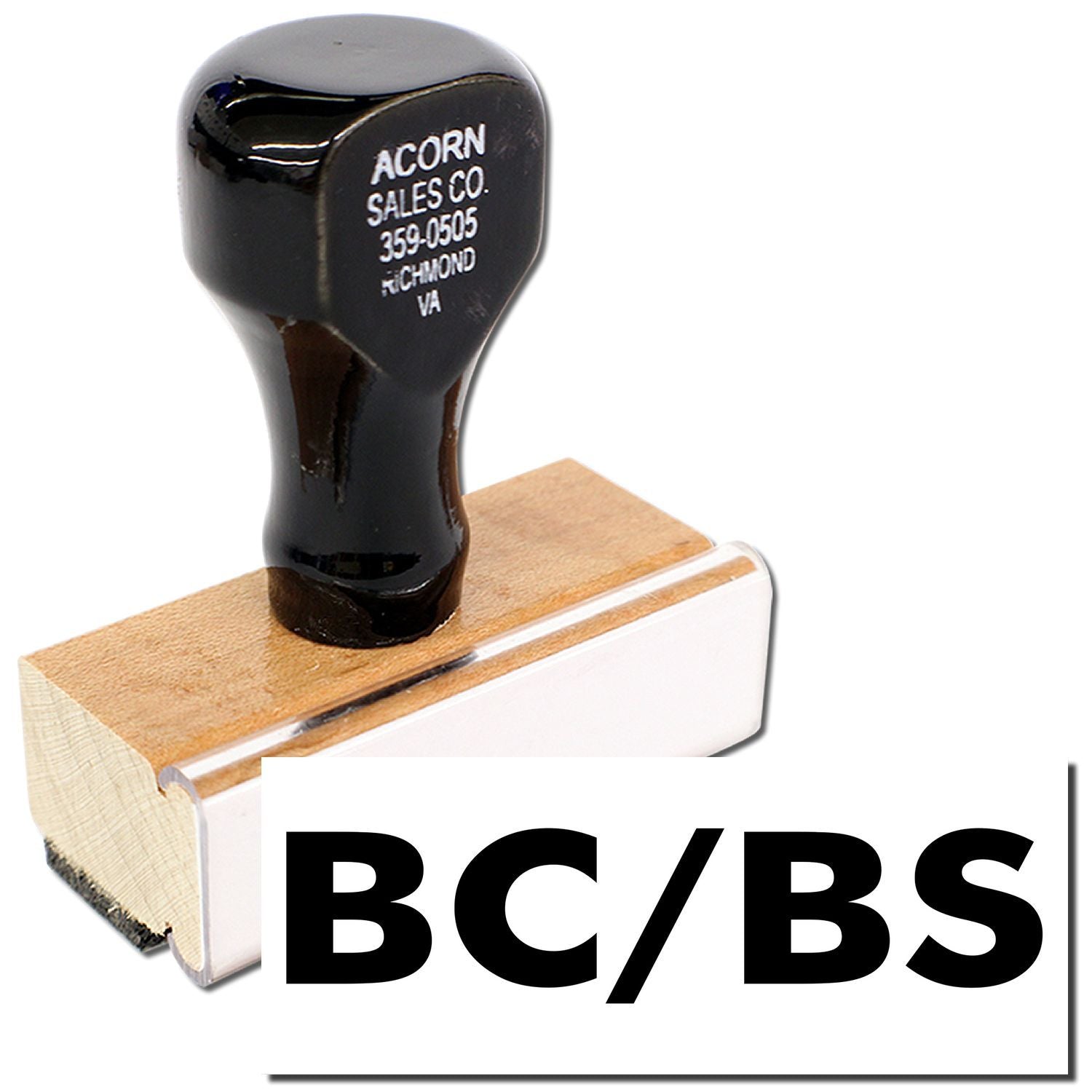 Acorn Sales Co. custom rubber stamp on wooden block for BCYBS branding, Richmond VA 359-0505