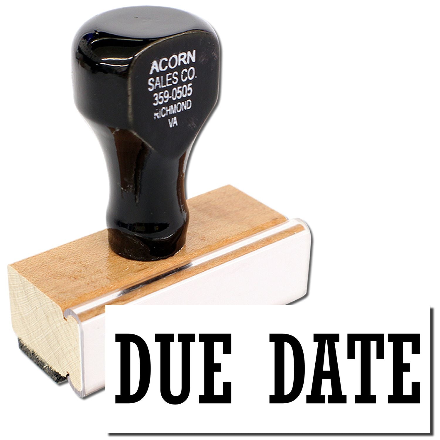 Due Date stamp with Acorn Sales Co. Richmond VA imprint, used for marking documents with a deadline.