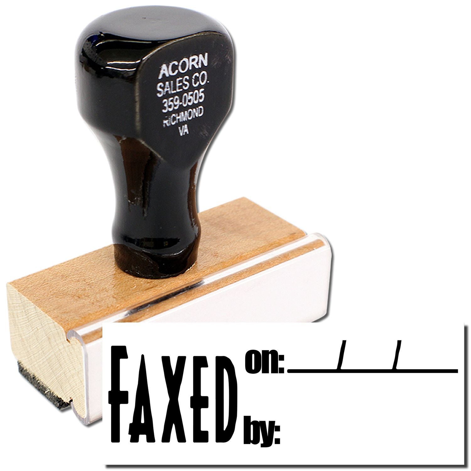 Acorn Sales Co. 359-0505 Richmond VA black mallet on wooden base, product label and identification photo.