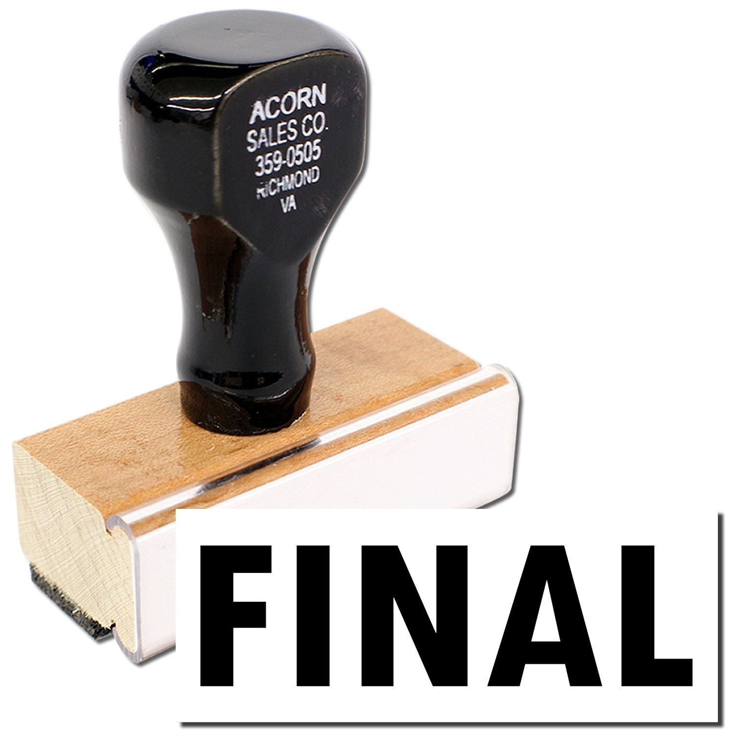 Acorn Sales Co. branded FINAL product handle with Richmond VA contact number 359-0505 for sales and customer service.
