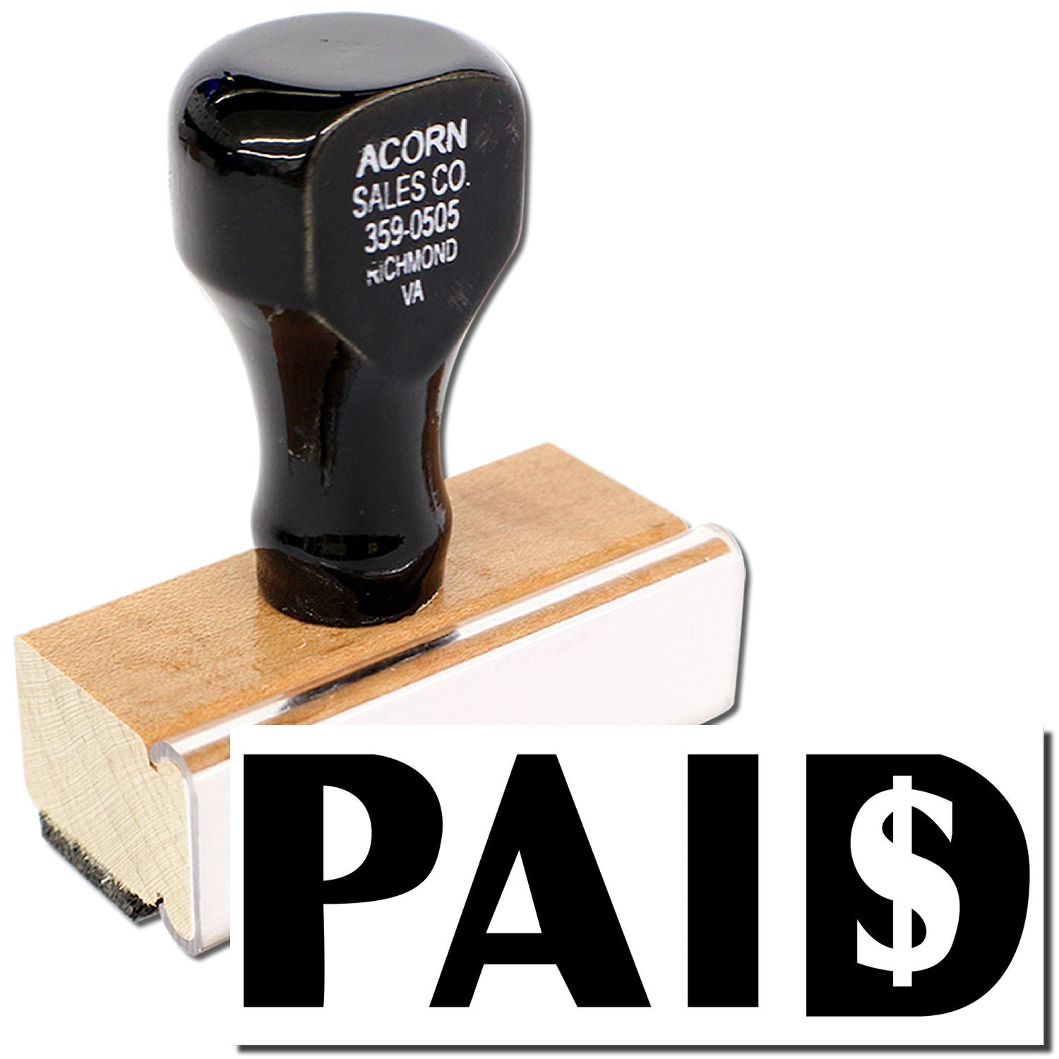 PAID stamp over Acorn Sales Co. 359-0505 tool, showing Richmond VA billing and payment status