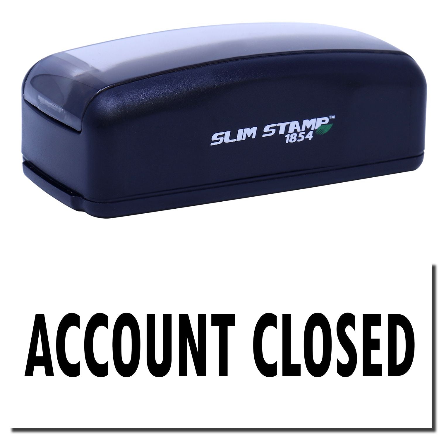 Slim Stamp 1854 self-inking stamp that prints Account Closed for fast document processing in accounting, banking, and customer service records.