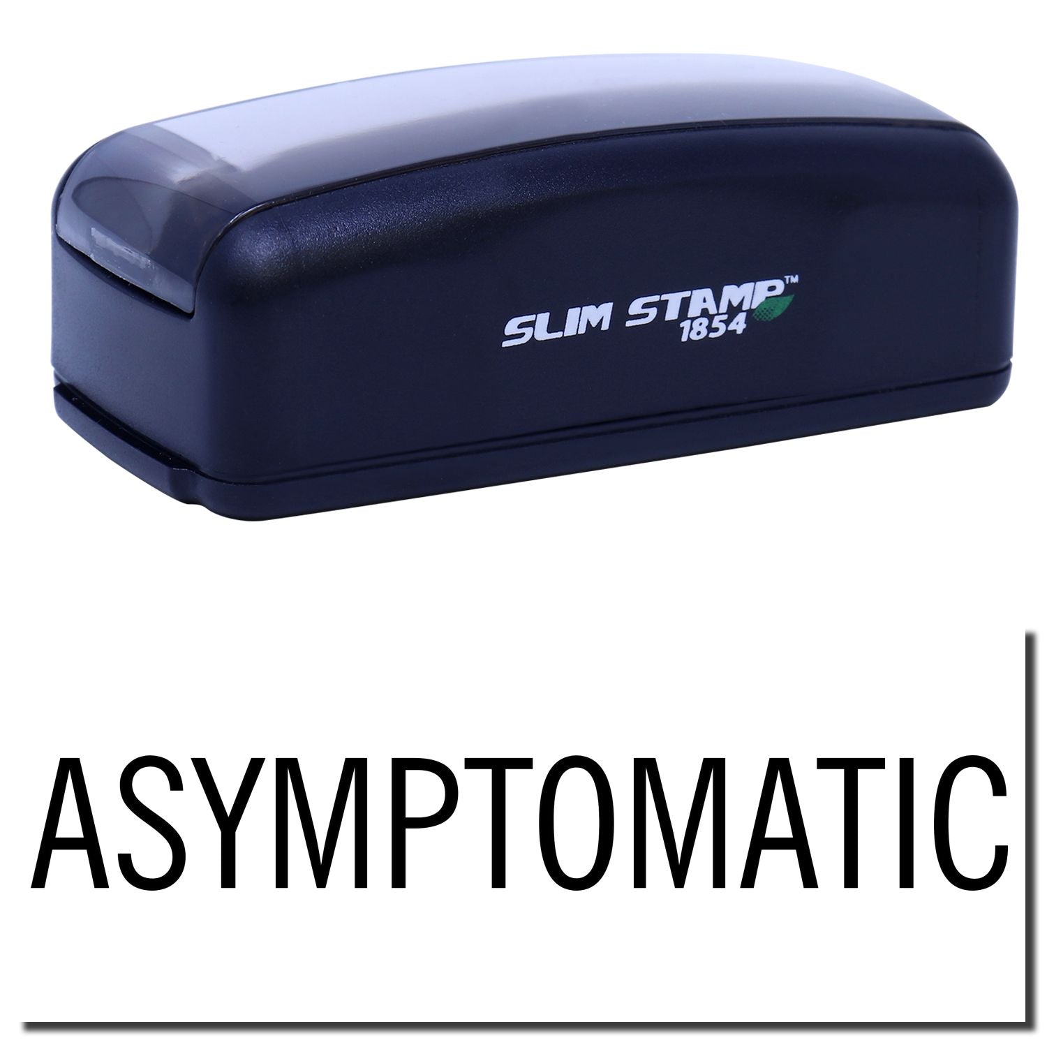 Slim Stamp 1854 portable branding with Asymptomatic text for wellness and symptom-free health messaging