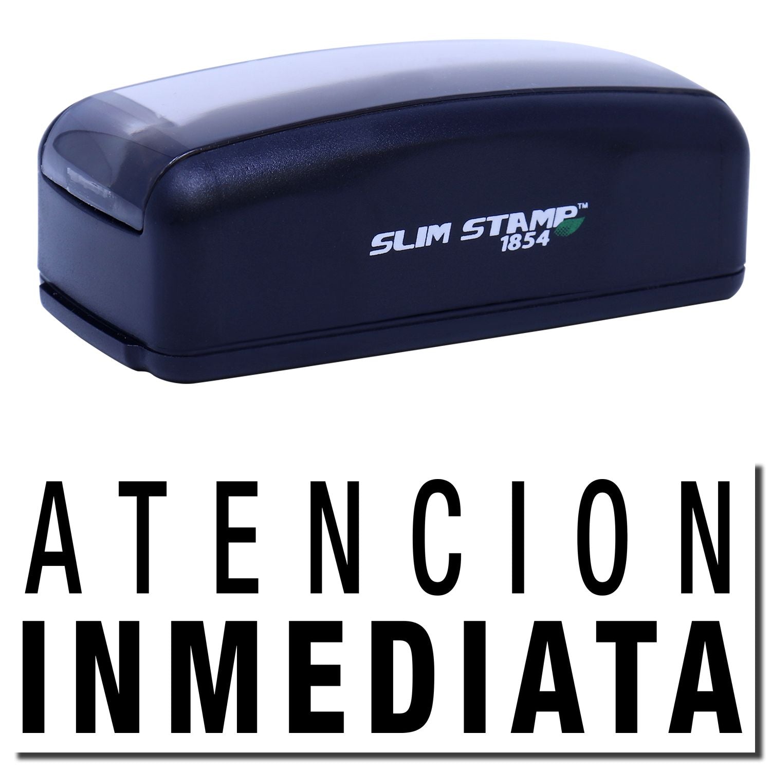 Slim STAMP 1854 ink stamp showing Atencin Inmediata for urgent document marking and quick identification, office mailing label