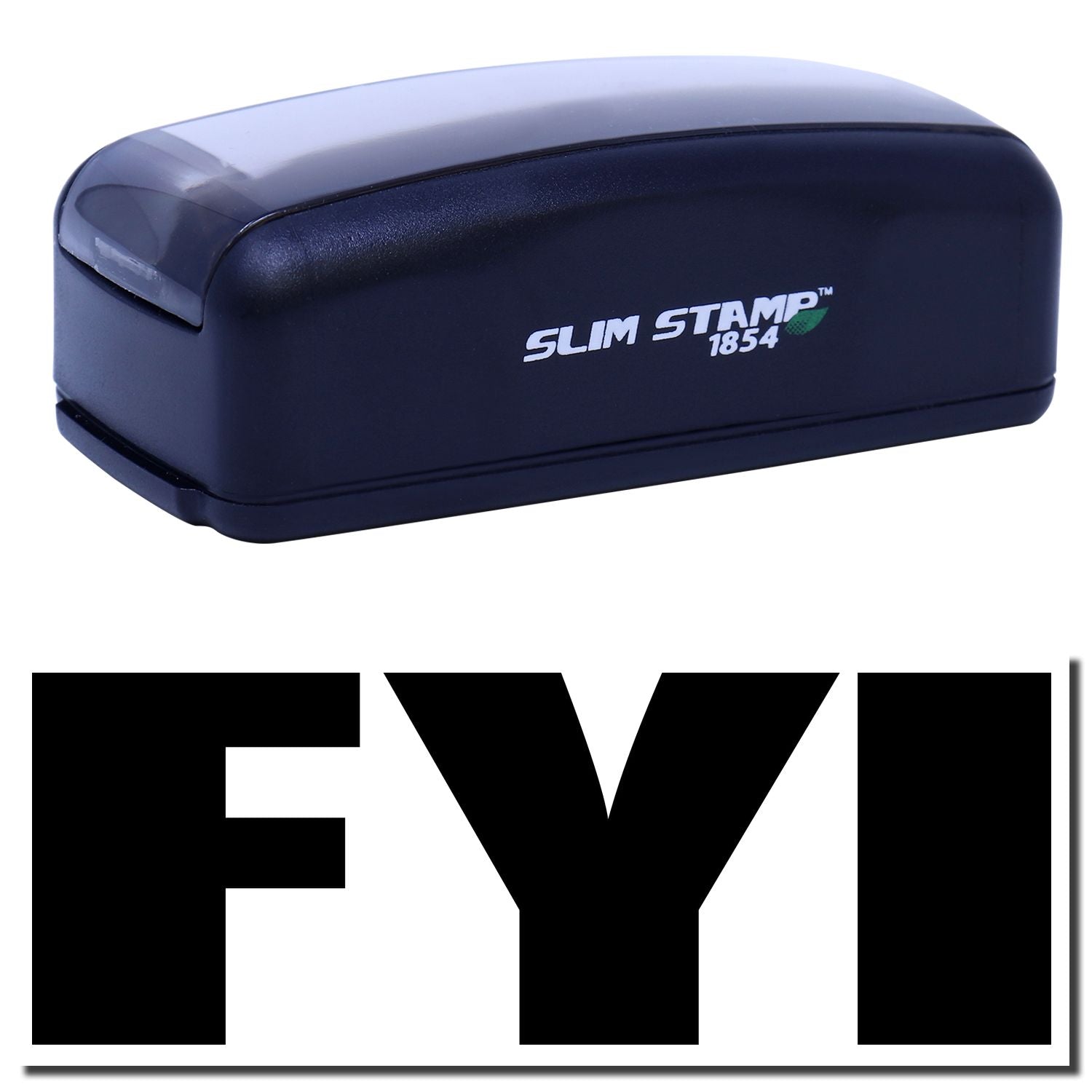 Slim Stamp 1854 portable stamp with logo, product close-up showing branding for office labeling and stamping.