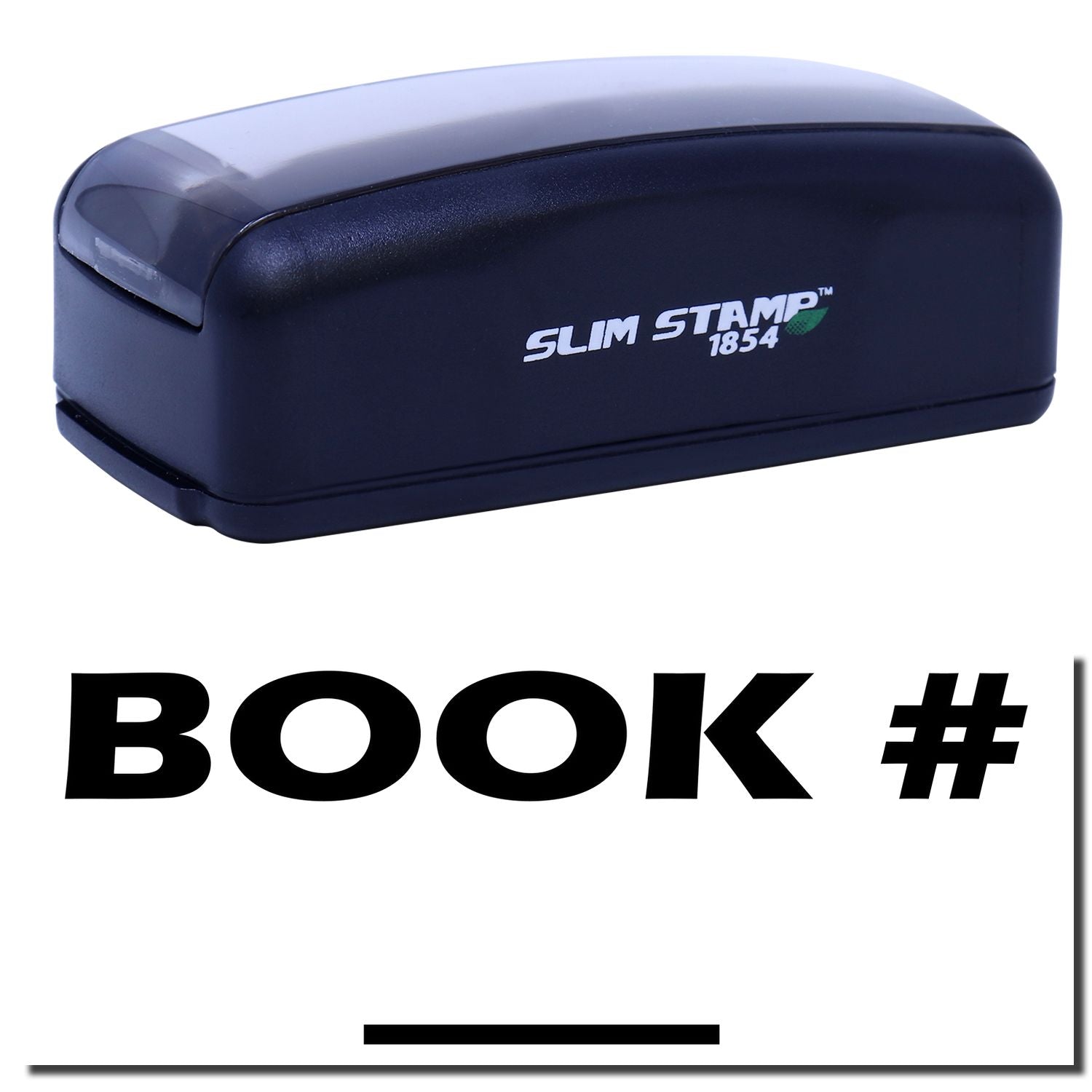 Slim Stamp 1854 compact ink stamp for fast, precise marking and mailing labels, featuring the Slim Stamp 1854 branding.