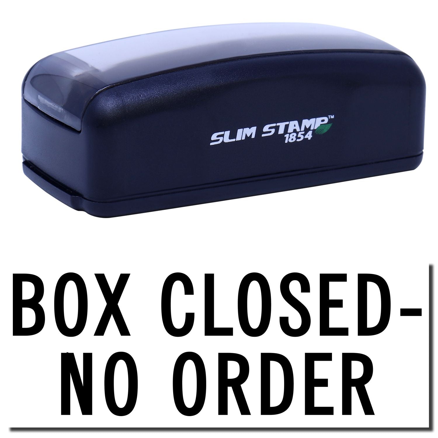 Slim Stamp 1854 closed box label: Box closedno order message for inventory shipping and warehouse order management.