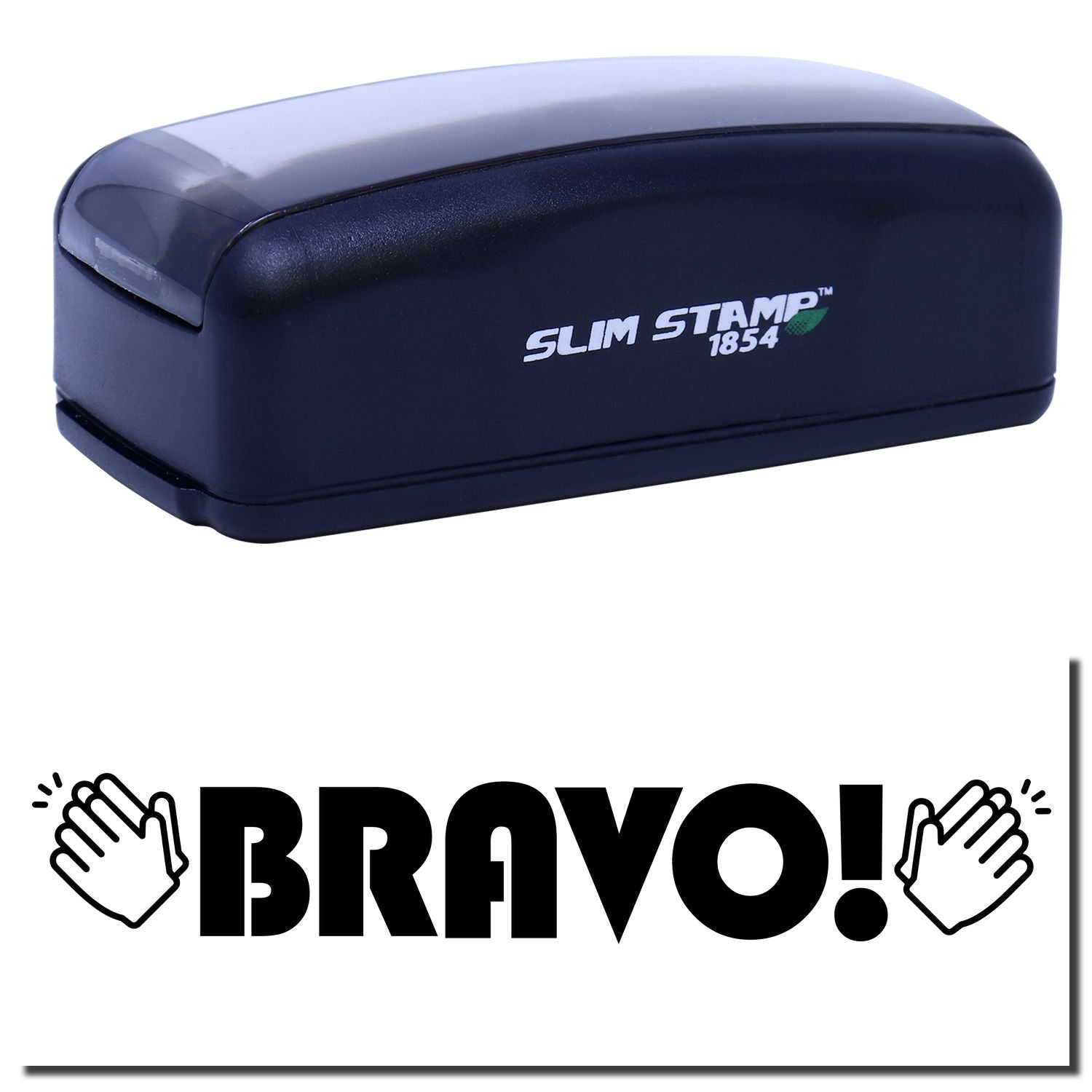 Slim STAMP 1854 branding stamp tool shown on white background, used to imprint labels or marks quickly for product identification.