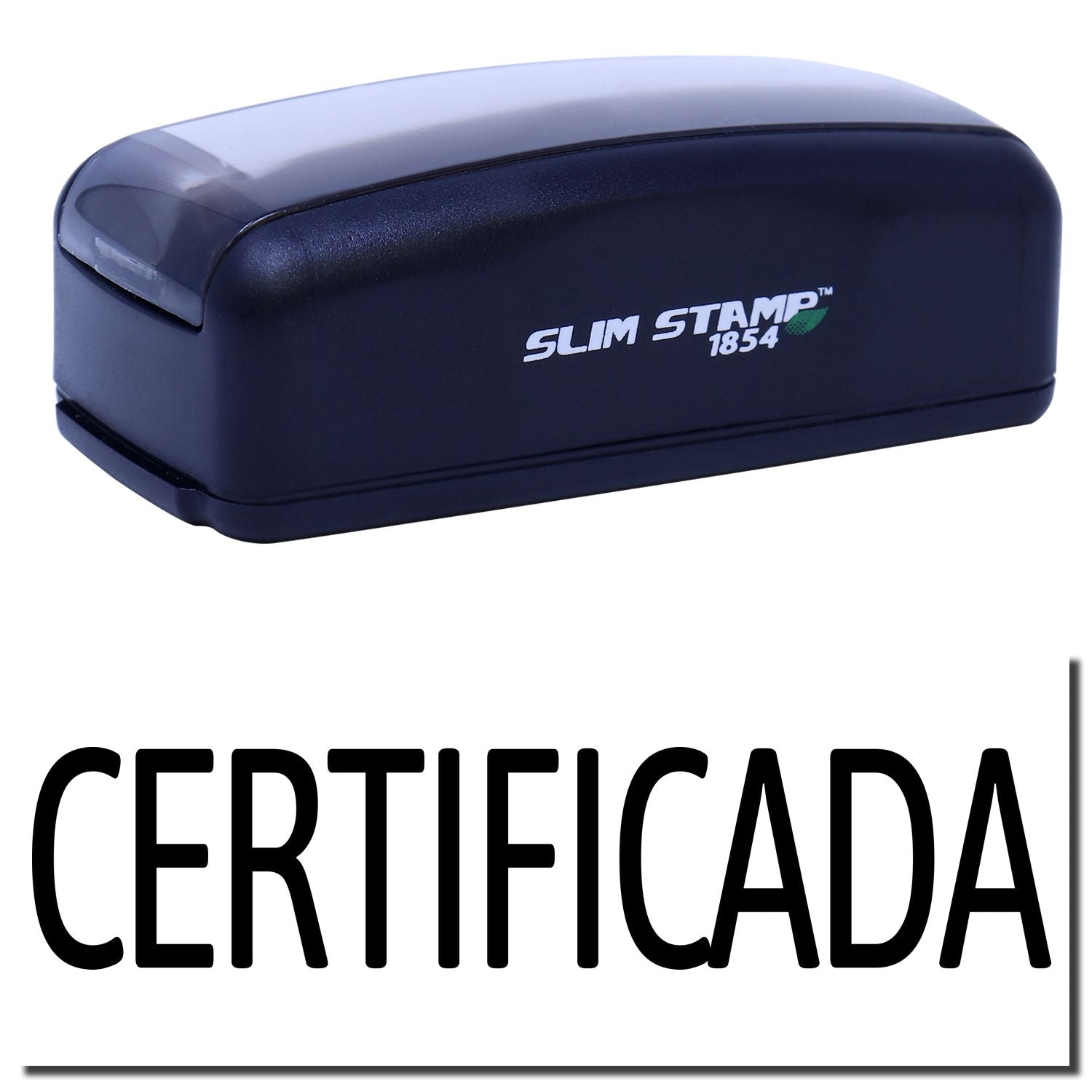 Slim Stamp 1854 self-inking date stamp for professional document certification, logo visible